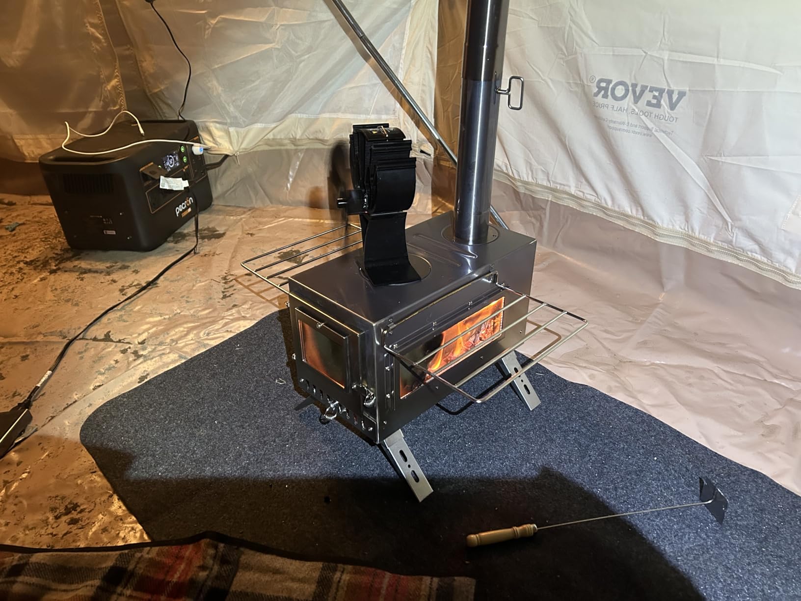 unho Stainless Hot Tent Stove Crack-Resistant Ceramic Glass Outdoor camping | tent heater camping Portable Wood Stove 6 Stainless Chimney Pipes for Heating & Cooking, Ice Fishing Winter Warmth customer photo 2