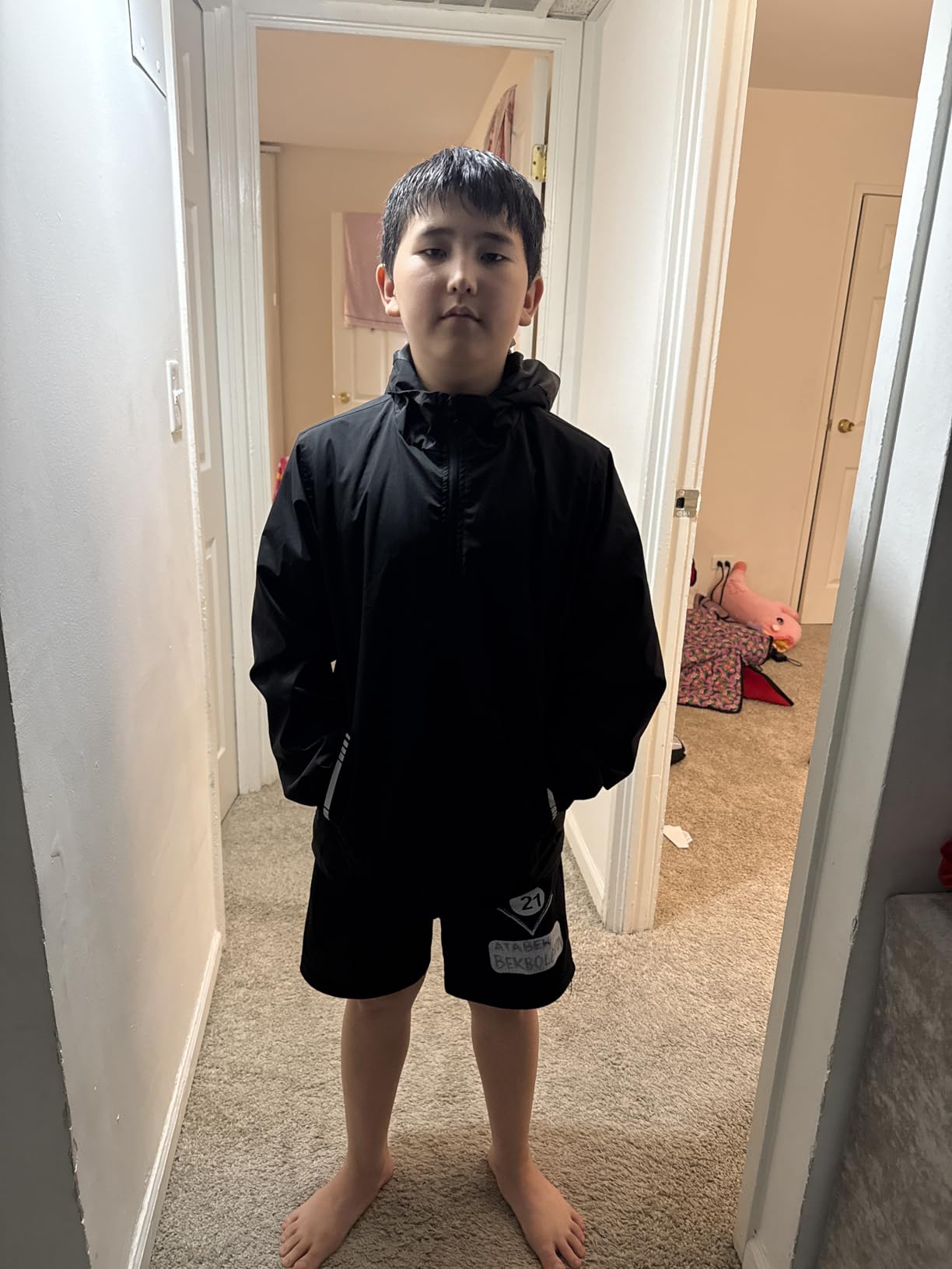 Boys Girls Waterproof Rain Jacket Lightweight Windbreaker Hooded customer photo 1