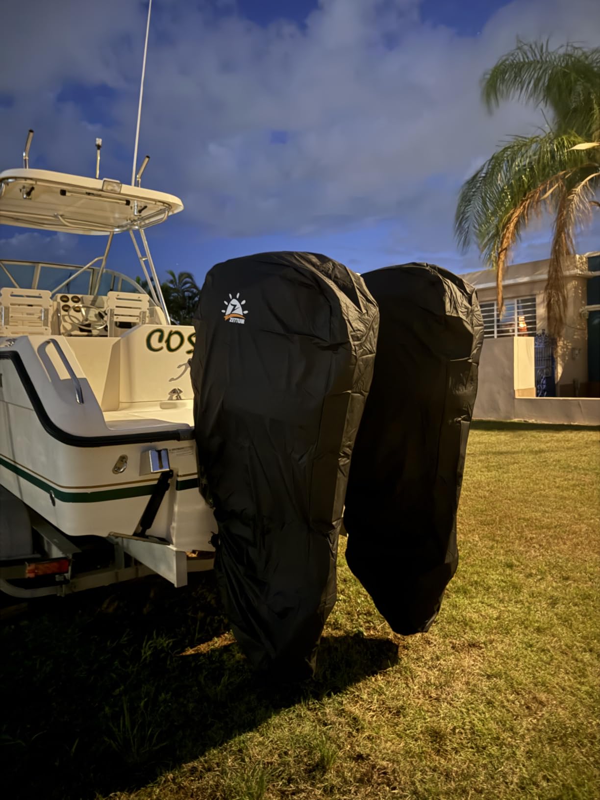 Outboard Motor Cover - 600D Full Boat Motor Cover Waterproof & Heavy Duty, Fade-Resistant Boat Engine Cover, Fit for Motor 150-225 HP, Black customer photo 1