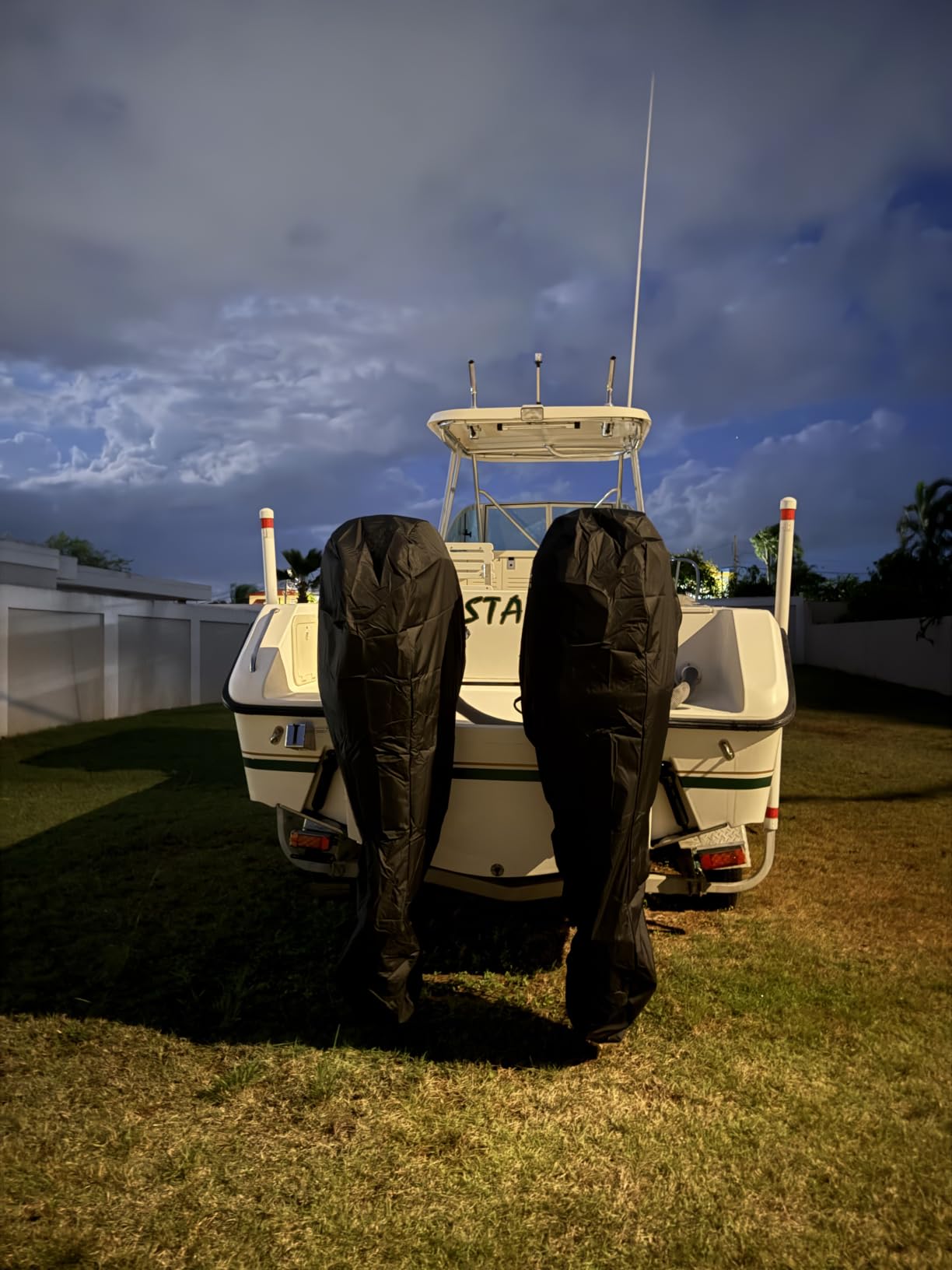 Outboard Motor Cover - 600D Full Boat Motor Cover Waterproof & Heavy Duty, Fade-Resistant Boat Engine Cover, Fit for Motor 150-225 HP, Black customer photo 2