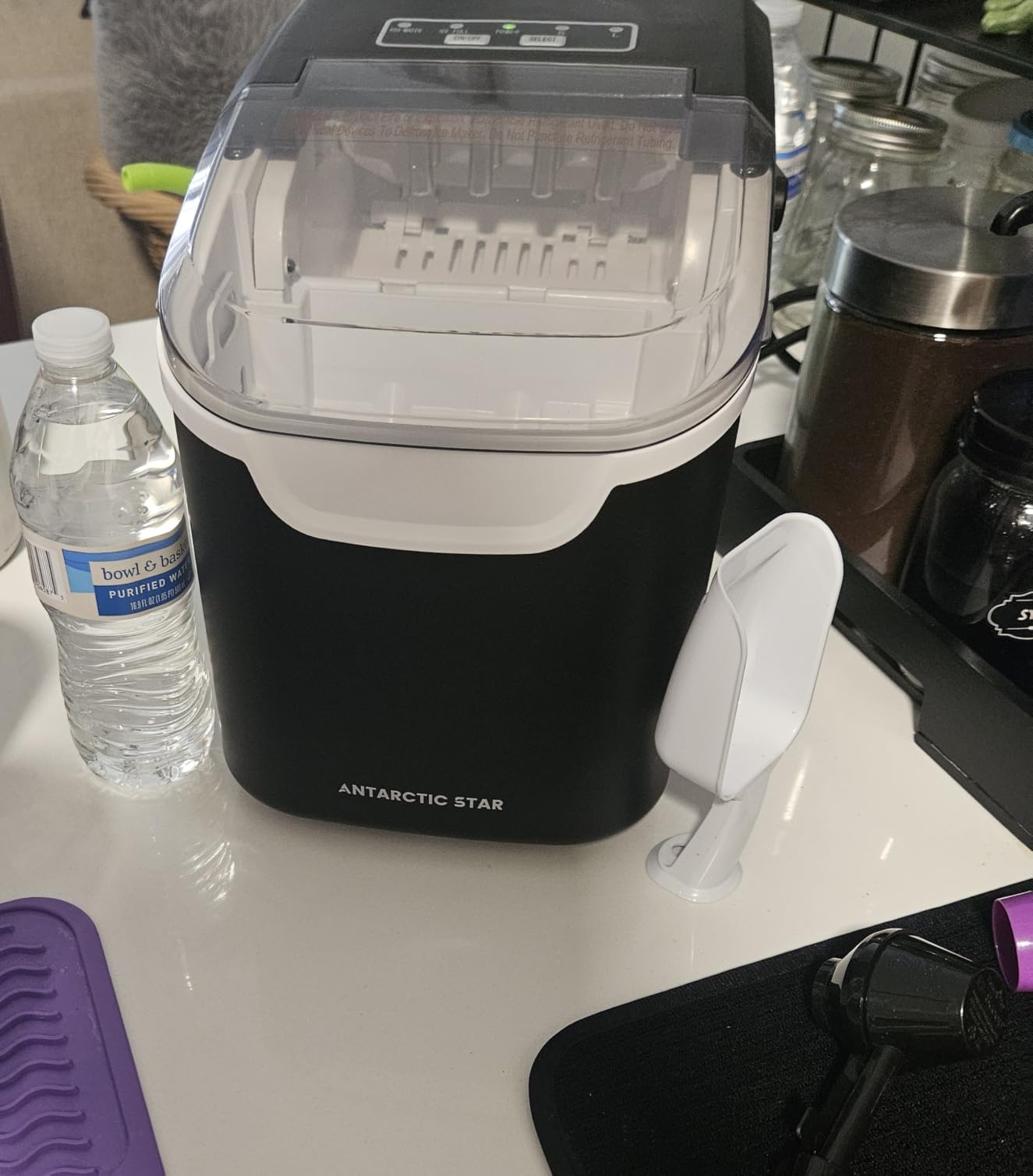 Antarctic Star Countertop Ice Maker Machine, 26Lbs/Day Fastest 6-Min Ice - 8 Bullet Ice In 6Min, 2 Sizes, Energy-Saving, Portable Handle, Self-Cleaning, Basket/Scoop, Home/Bar/Rv/Camping. Black customer photo 1