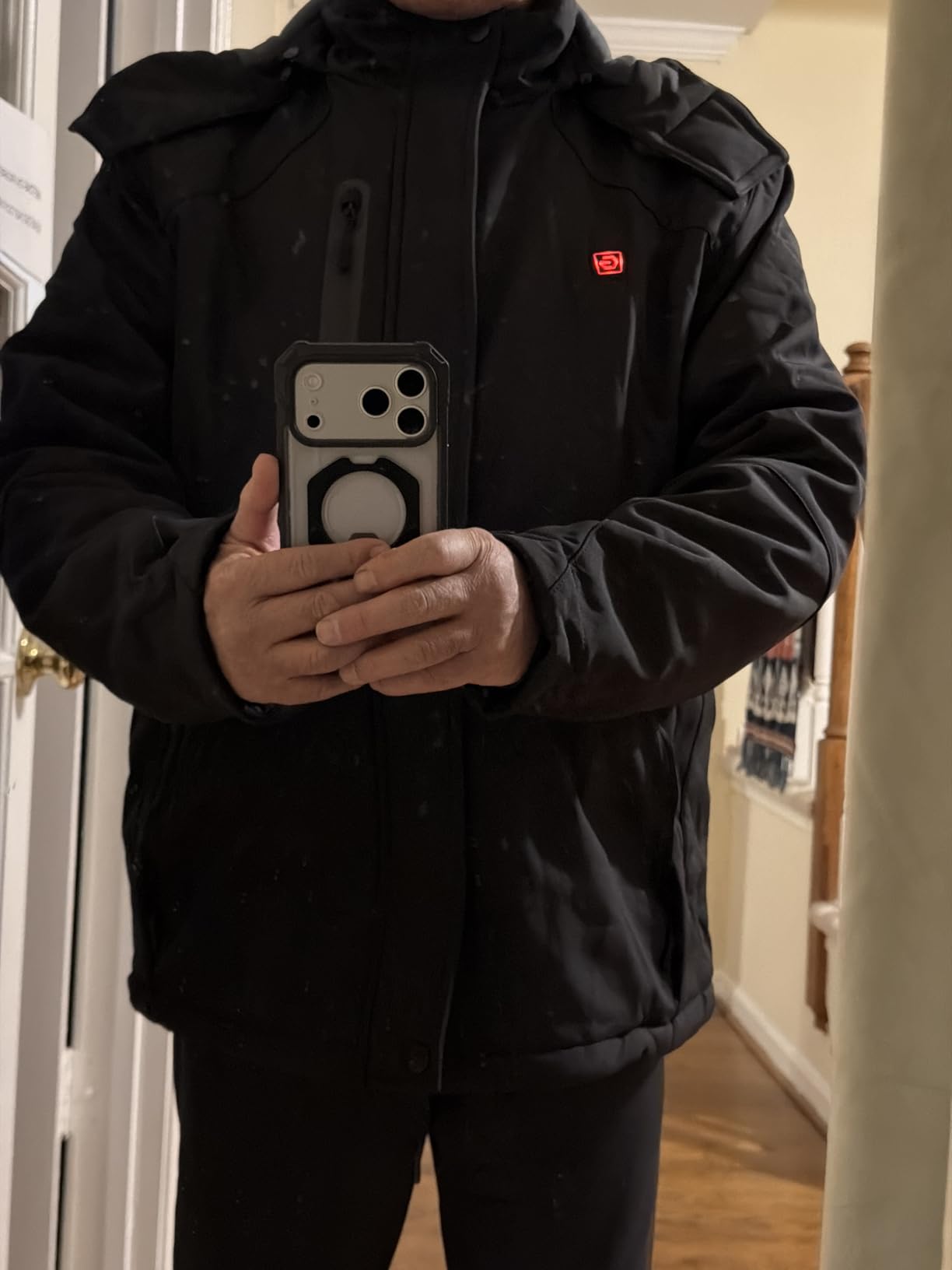 VERGOO Graphene Mens Heated Jackets with 18400mAh Battery Pack Winter Waterproof Electric Self Heating Coat with Hood customer photo 2