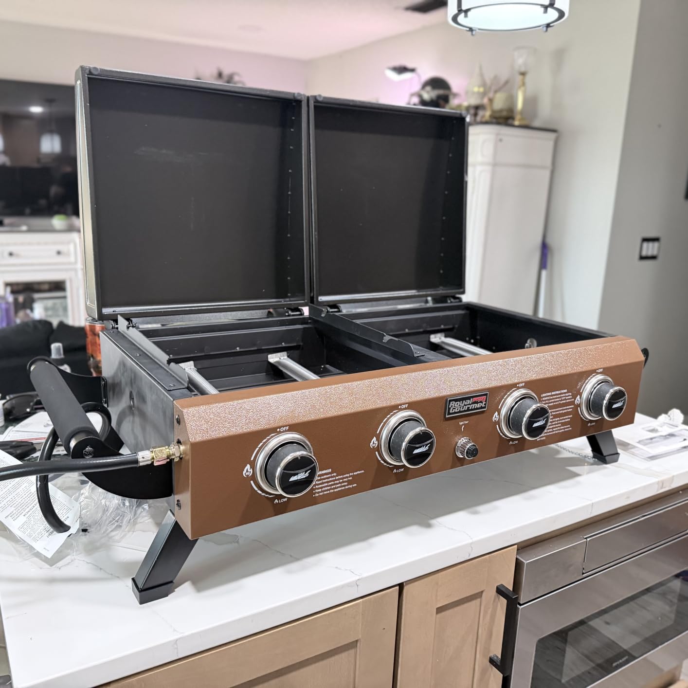 GD4002TPY Portable Tabletop Grill & Griddle Combo Bronze Gold | 4-Burner Portable Propane Gas Grill Griddle Combo with Hood for Backyard, Camping, Picnicking and Tailgating, 40,000 BTU customer photo 1