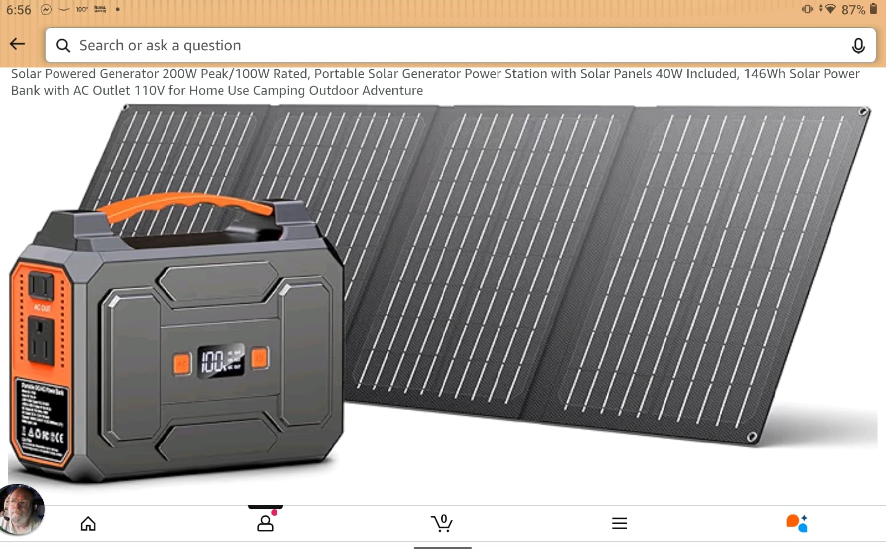 Solar Powered Generator 100W, Portable Power Station with Solar Panels 40W | 146Wh Solar Power Bank with AC Outlet, USB A, USB C, DC Output, Small Solar Generator for Home Use Outdoor Camping RV Van Trip customer photo 1
