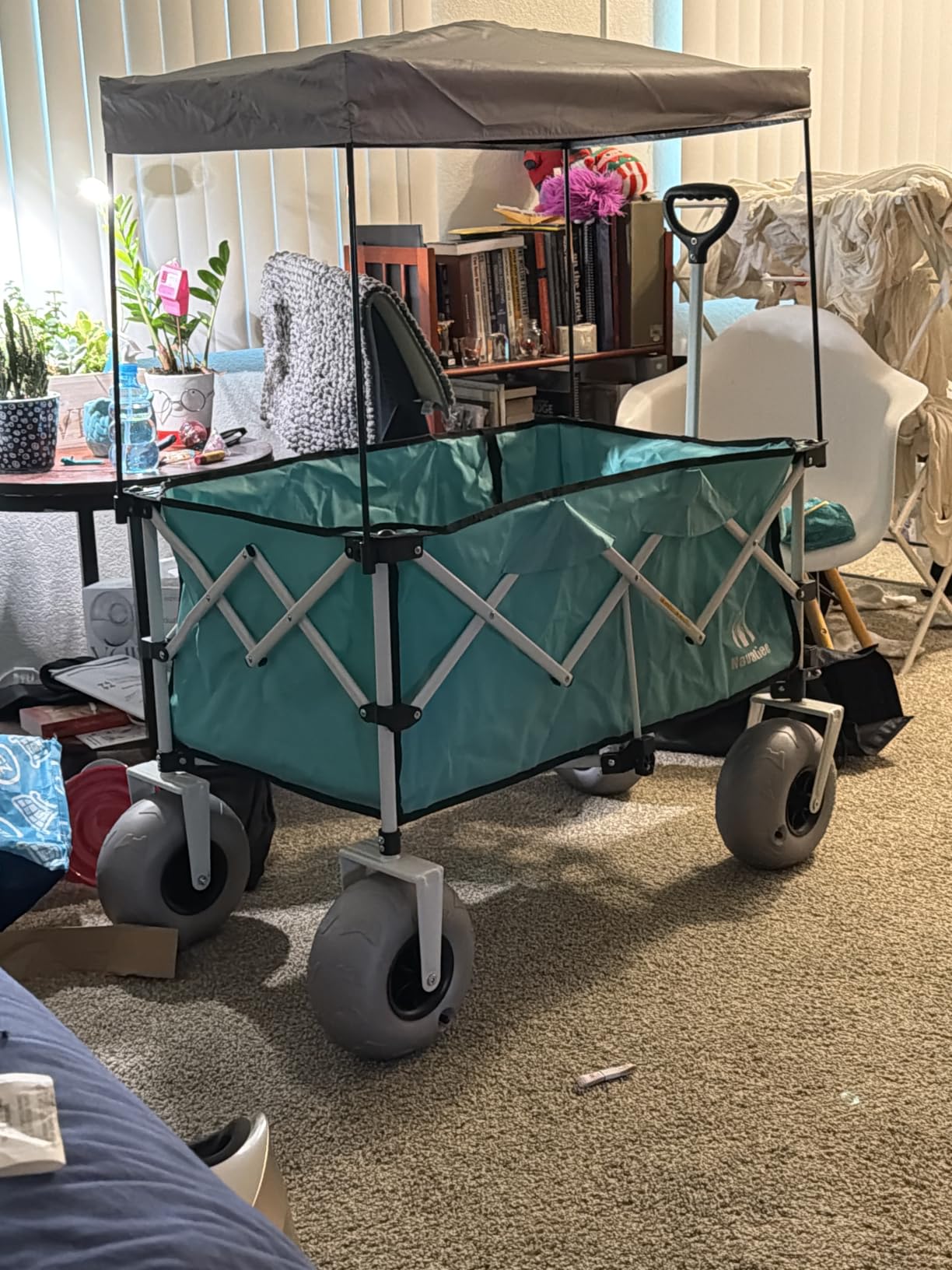 Navatiee Beach Wagon with Big Balloon Wheels for Sand, 200L Extra Large Beach Cart with Canopy, 440Lbs Heavy Duty Folding Wagon Collapsible with 9