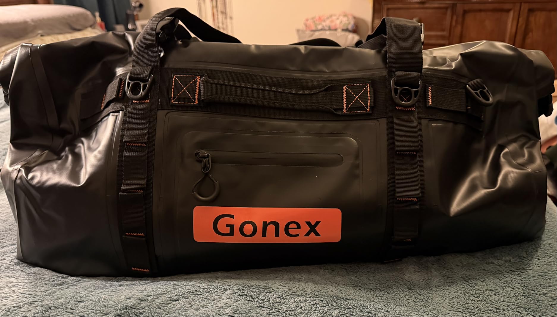 Gonex Waterproof Duffel Bag, 90L Heavy Duty Dry Bag, Reinforced Bottom | 700D PVC Fabric, Roll-Top Closure, 3-in-1 Carry, MOLLE System, Kayaking Traveling Camping & Motorcycle,Army Green customer photo 1