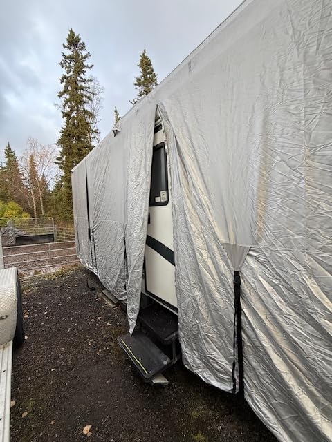 FRUNO Oxford Fabric Class A RV Cover Fits 33'-37' Waterproof Rip-Resistant Anti-UV Motorhome Camper Cover for Winter Snow with 4 Tire Covers and Gutter Covers customer photo 1