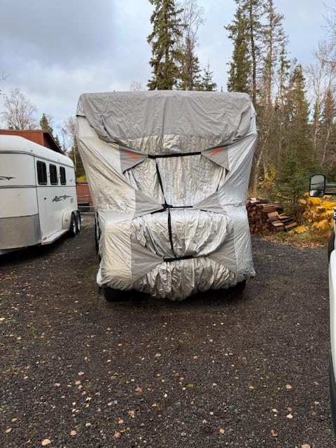 FRUNO Oxford Fabric Class A RV Cover Fits 33'-37' Waterproof Rip-Resistant Anti-UV Motorhome Camper Cover for Winter Snow with 4 Tire Covers and Gutter Covers customer photo 2