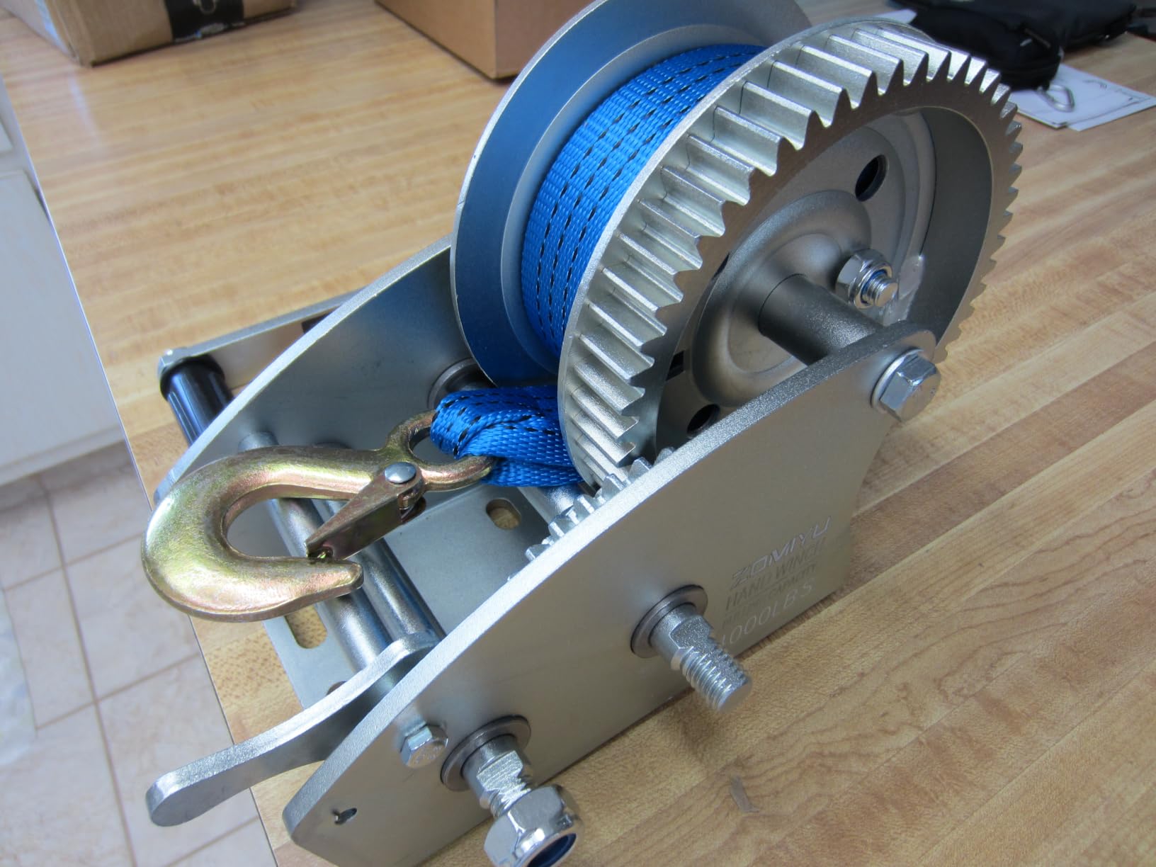 4000lb Boat Trailer Winch, Upgraded 2-Way Ratchet with Enhanced Wider Gears and Switch, 5.4:1/16.6:1 Gear Ratio, 33FT Polyester Strap, Heavy Duty Hand Winch for Boat, ATV, Trailer, Jet Ski customer photo 1