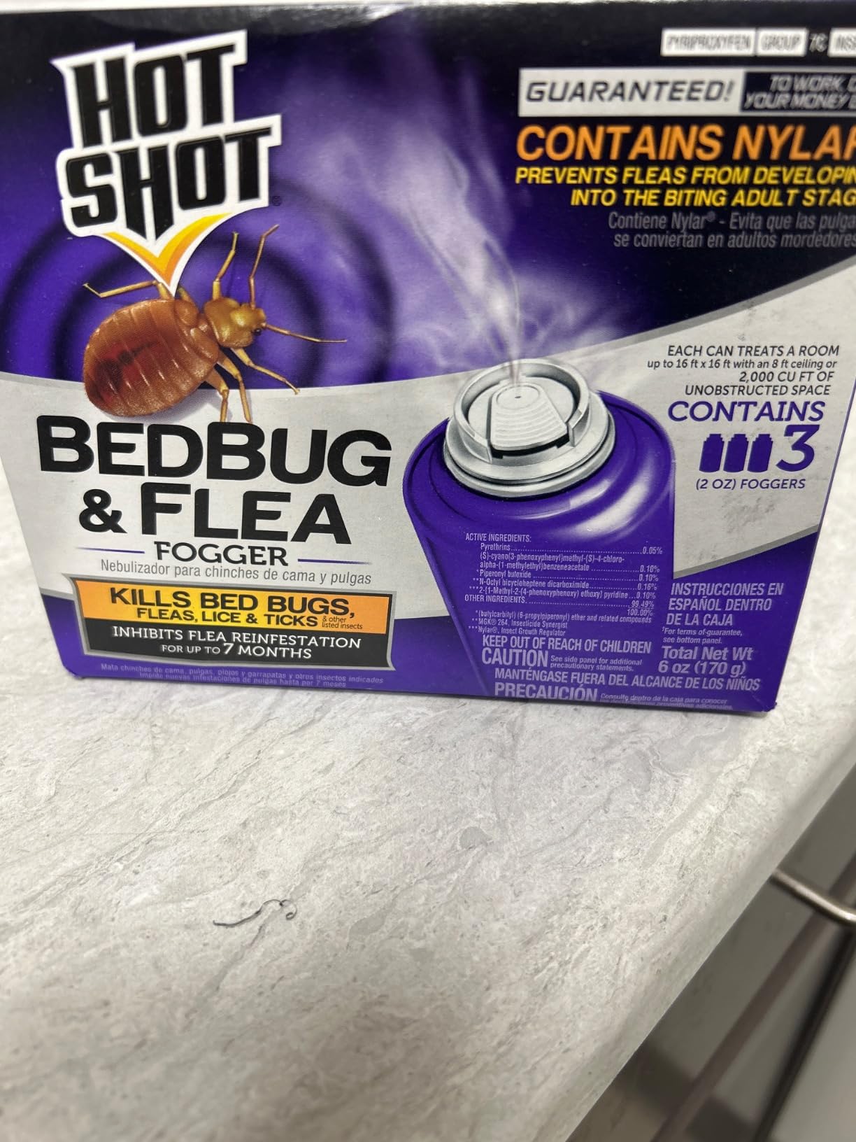 Hot Shot Bedbug and Flea Fogger with Nylar 3 Count-2 Ounce Cans | Kills Bed Bugs, Fleas, Lice & Ticks, Inhibits Flea Reinfestation up to 7 Months, Use Indoors, Treats 2,000 Cu. Ft. customer photo 1