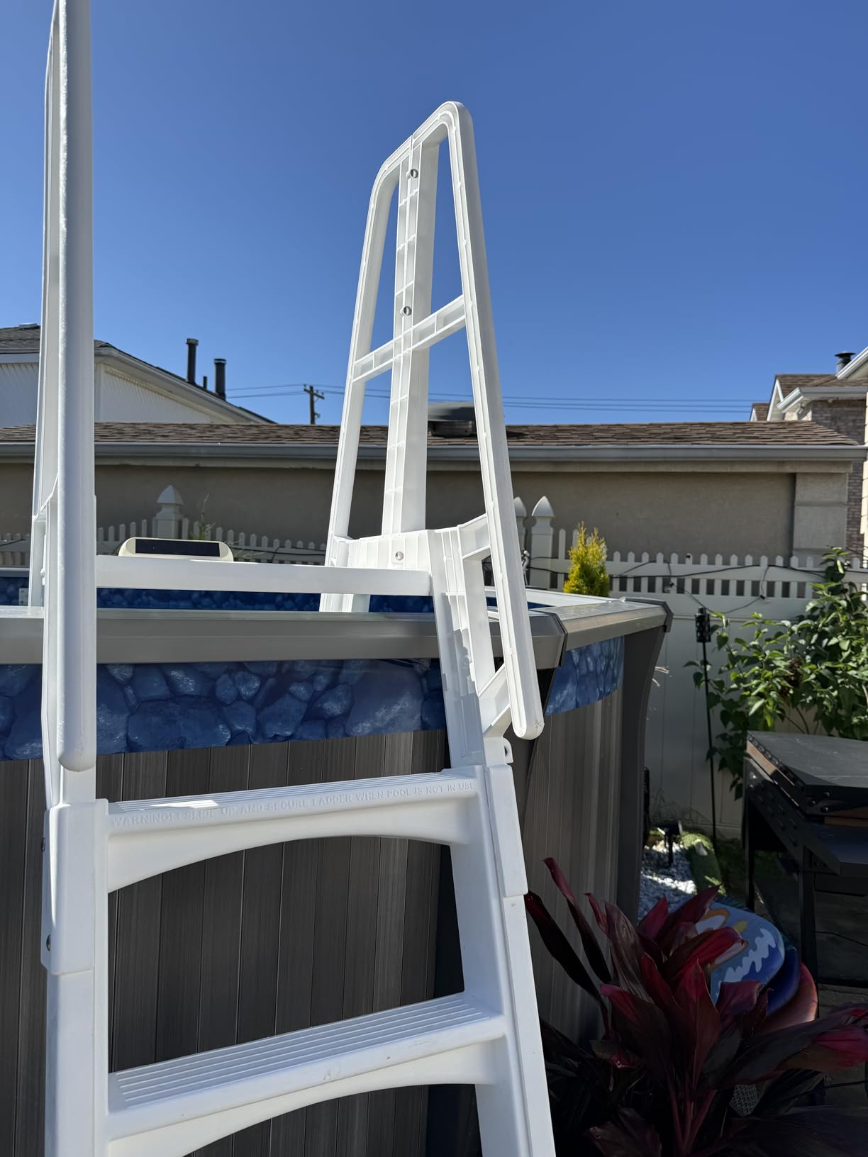 Vinyl Works SLA A-Frame 48 to 56 Inch Adjustable Above Ground Swimming Pool Ladder Entry System with Slide Lock Barrier and Handrails, White customer photo 1
