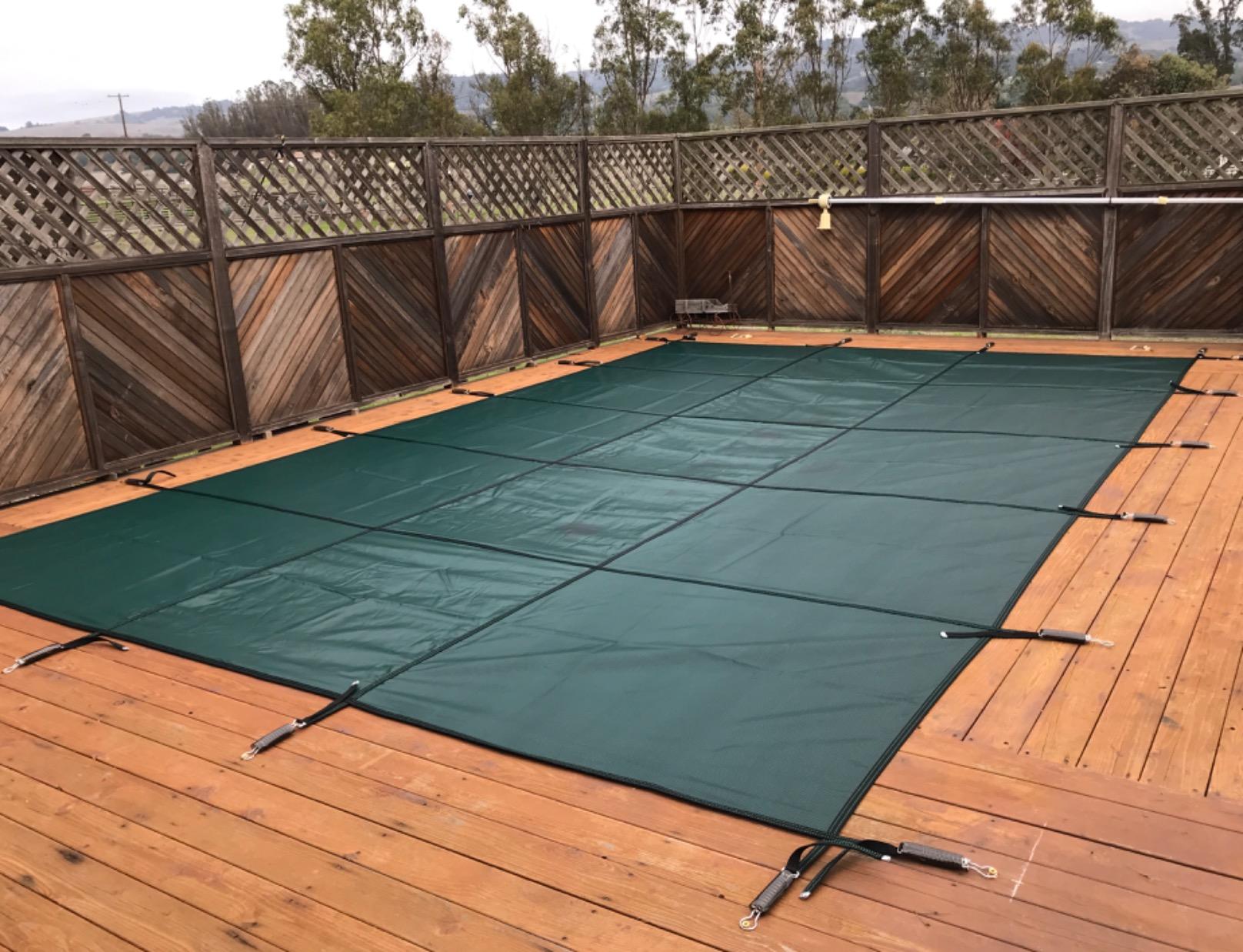 WaterWarden Inground Pool Safety Cover 16' x 32' with Right End Step, 15-Year Warranty, UL Classified to ASTM F1346, Triple Stitched for MAX Strength, Abrasion Resistant, Hardware Included, Green Mesh customer photo 1