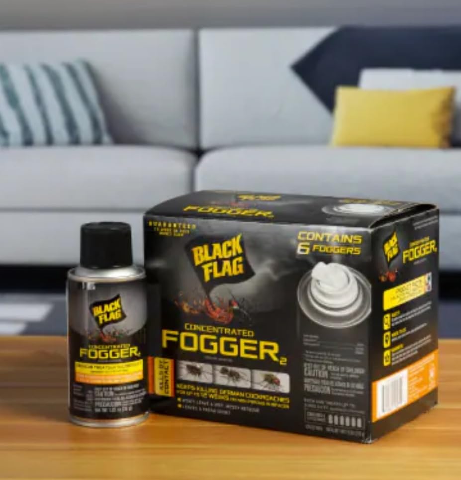 Black Flag Concentrated Fogger, 6 Count-1.25 Ounce Cans, Indoor Insecticide | Kills Roaches, Ants*, Fleas, Spiders**, Mosquitos and More As Listed by Contact, Treats Up To 2,000 Cu. Ft., Use Indoors customer photo 1