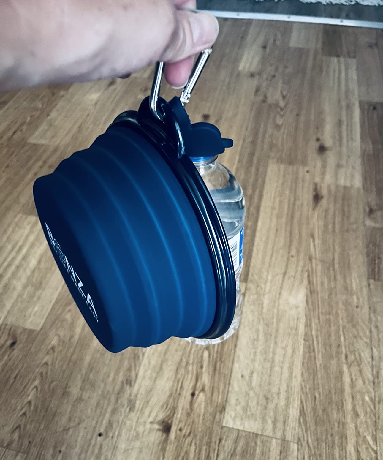 Bonza Collapsible Dog Water Bowl - BPA-Free Silicone Dog Dish - Reinforced Rim Collapsible Bowl - Carabiner Clip Travel Dishes for Pets - for Hiking, Camping & Car Trips - Large 33 Oz, Navy Blue customer photo 2