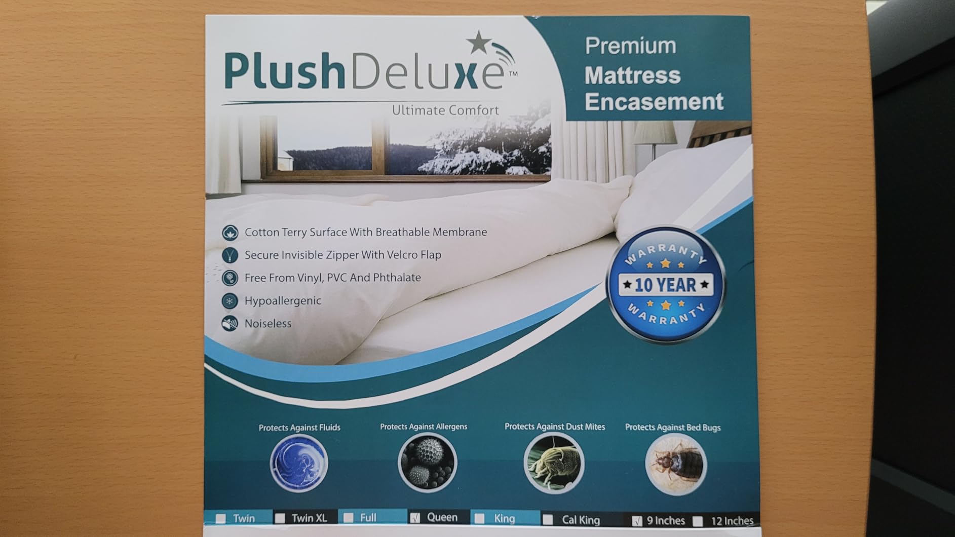 PlushDeluxe King Size Premium Mattress Encasement - Zippered Waterproof, Bedbug Proof Design, 6-Sided Protection - Hypoallergenic Cotton Terry Fabric 9-12