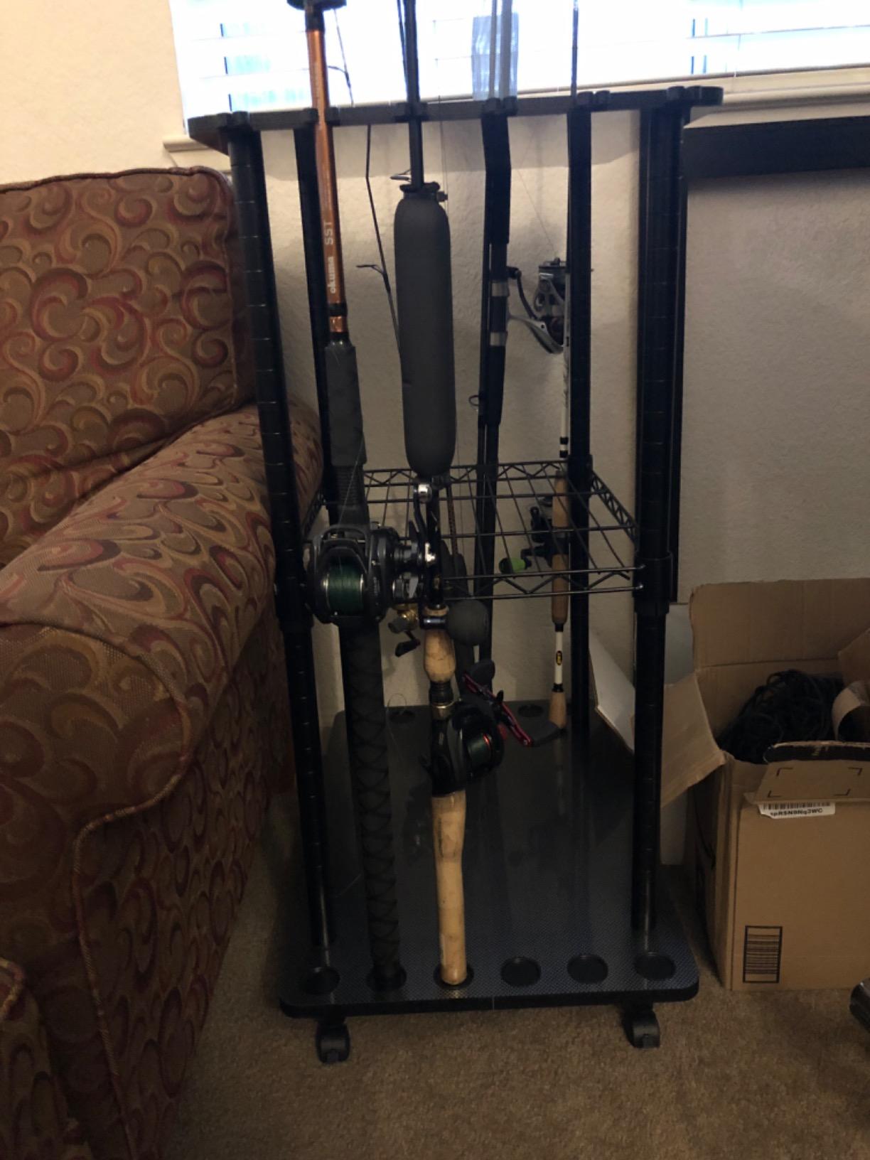 Rush Creek Creations Fishing Rod Holders for Garage with Lockable Wheels, 3-Tier Rolling Fishing Pole Rack Organizer, 12-Rod Capacity customer photo 1