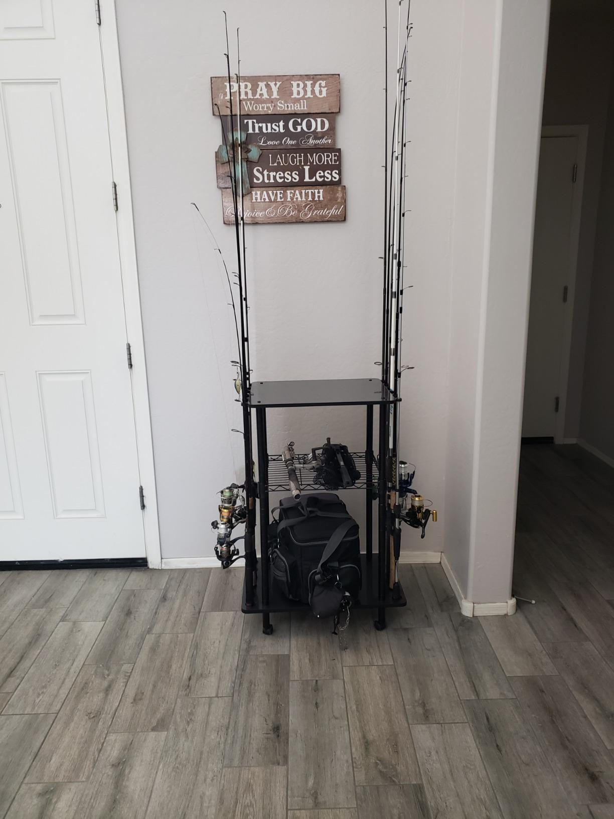 Rush Creek Creations Fishing Rod Holders for Garage with Lockable Wheels, 3-Tier Rolling Fishing Pole Rack Organizer, 12-Rod Capacity customer photo 2