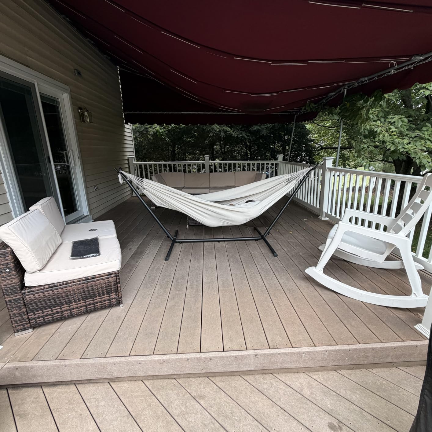 Lazy Daze Portable Hammock with Stand, Free Standing Hammocks for Indoor Outdoor Patio Yard, Has a Carrying Bag and Pillow, 9ft Steel Hamacas Heavy Duty 2 Person Amaca 450 lbs Capacity(White) customer photo 1