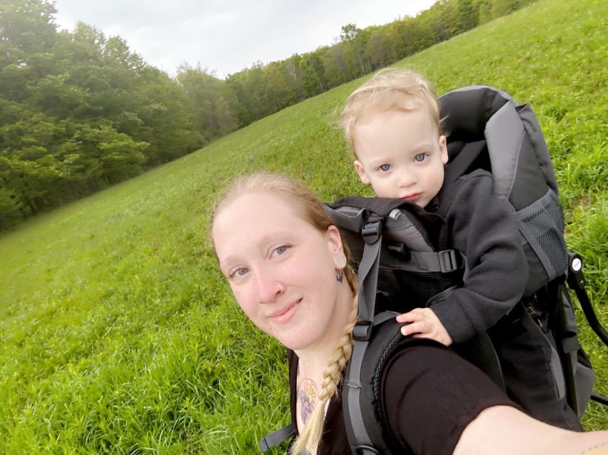 ClevrPlus Canyonero Camping Baby Backpack Hiking Kid Toddler Child Carrier with Stand and Sun Shade Visor, Blue customer photo 2