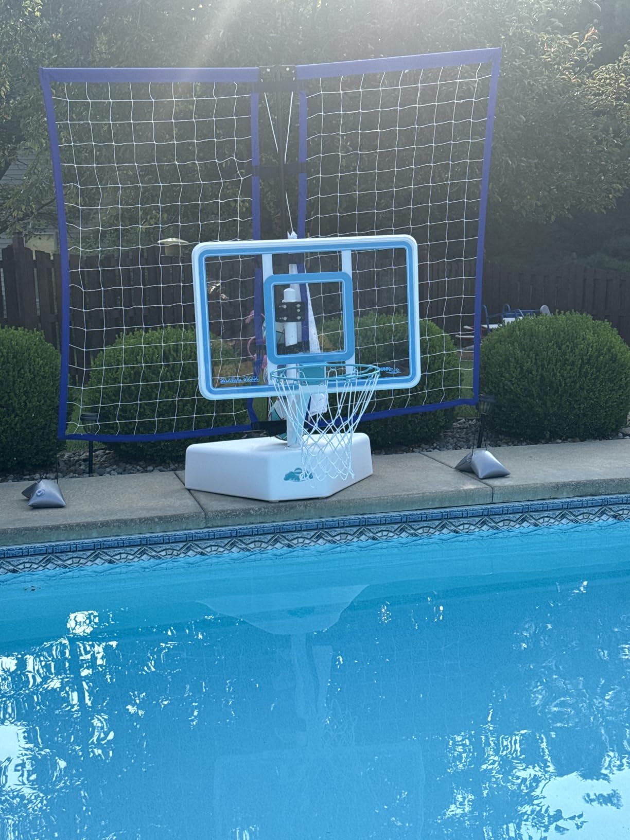 Dunn-Rite Splash & Shoot Pool Basketball Hoop, Adjustable Height Backboard - 200lbs Water-Filled Base, Stainless Steel Rim & Waterproof Basketball, Made in USA, Clear Aqua customer photo 2