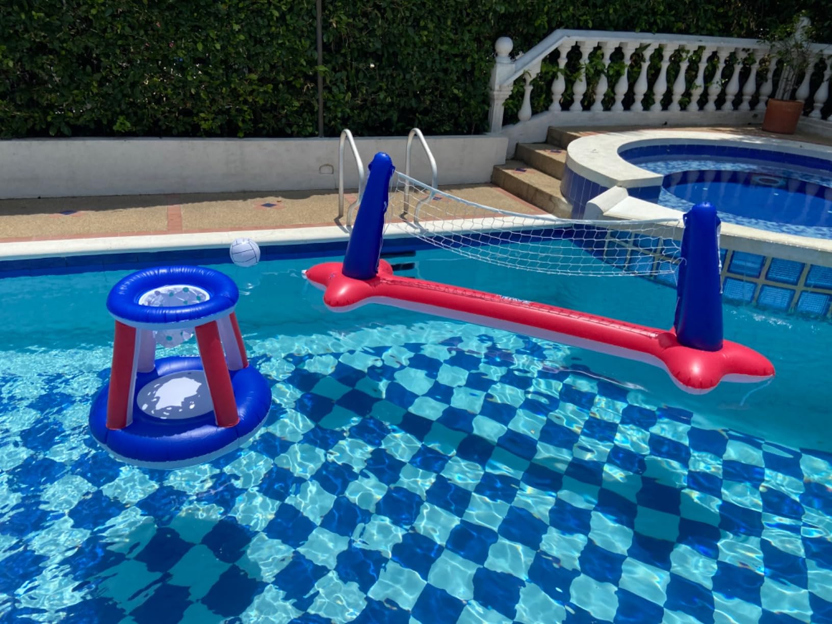 JOYIN Pool Toys Games Set-Inflatable Pool Float Set Volleyball Net & Basketball Hoops, 2 in1 Floating Swimming Game Toy customer photo 1