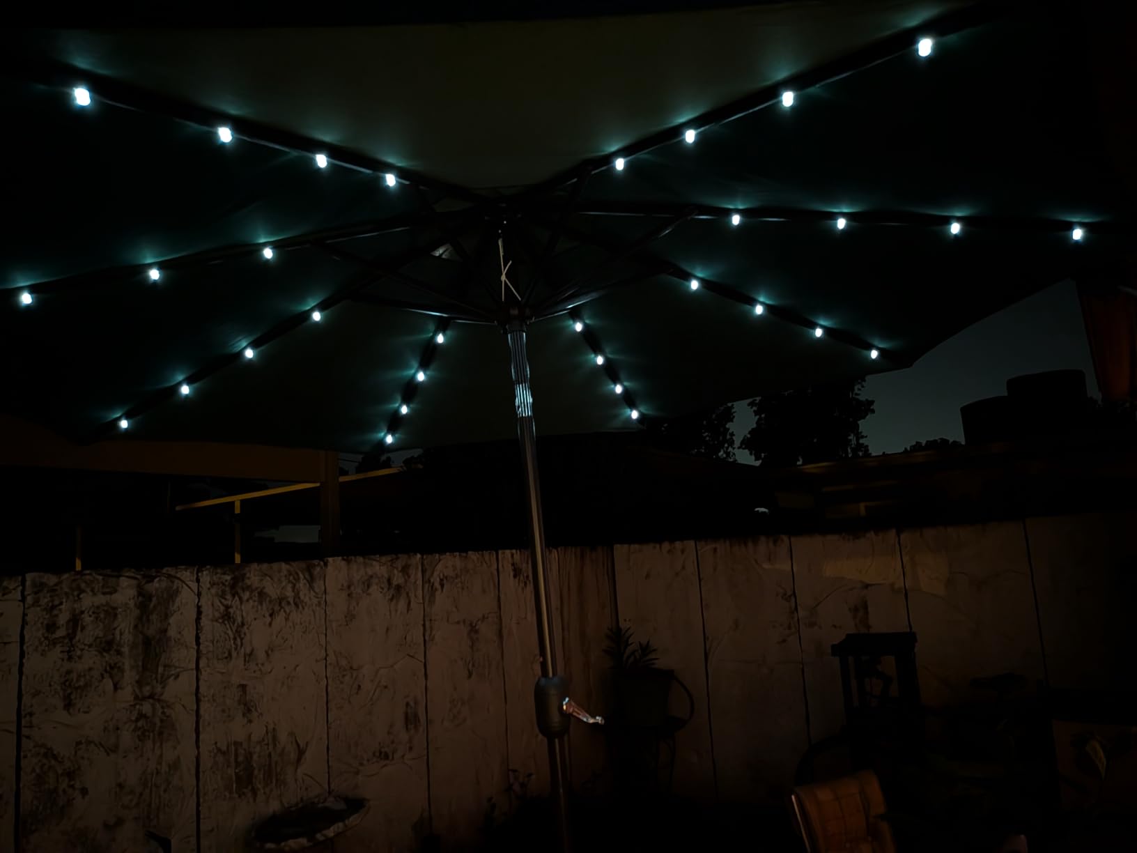 Blissun 9 ft Solar Umbrella 32 LED Lighted Patio Umbrella Table Market Umbrella with Tilt and Crank Outdoor Umbrella for Garden, Deck, Backyard, Pool and Beach (Cerulean) customer photo 2