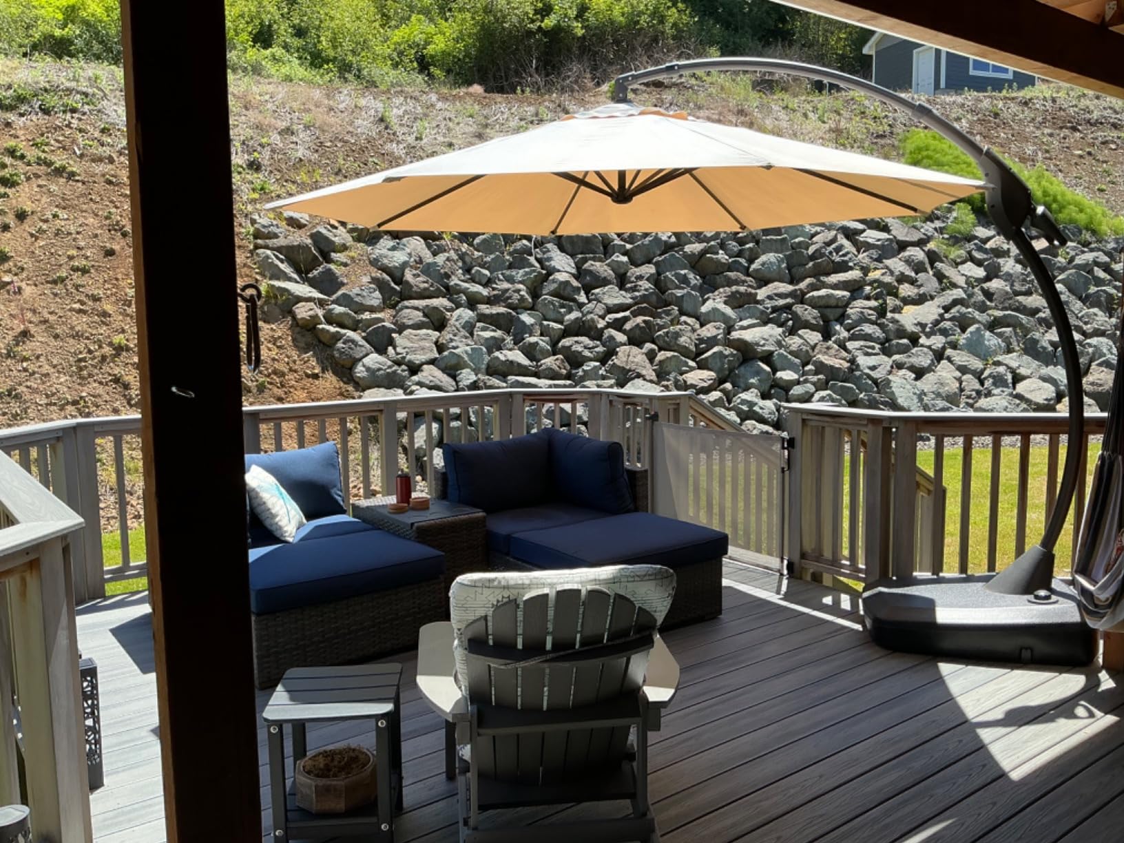 Grand patio 11FT Cantilever Round Umbrella with Base, Champagne | 11FT Large Outdoor Hanging Offset Umbrella, Aluminum Pole, Tilt Adjustment, Ideal for Patio, Garden, Backyard & Pool customer photo 1