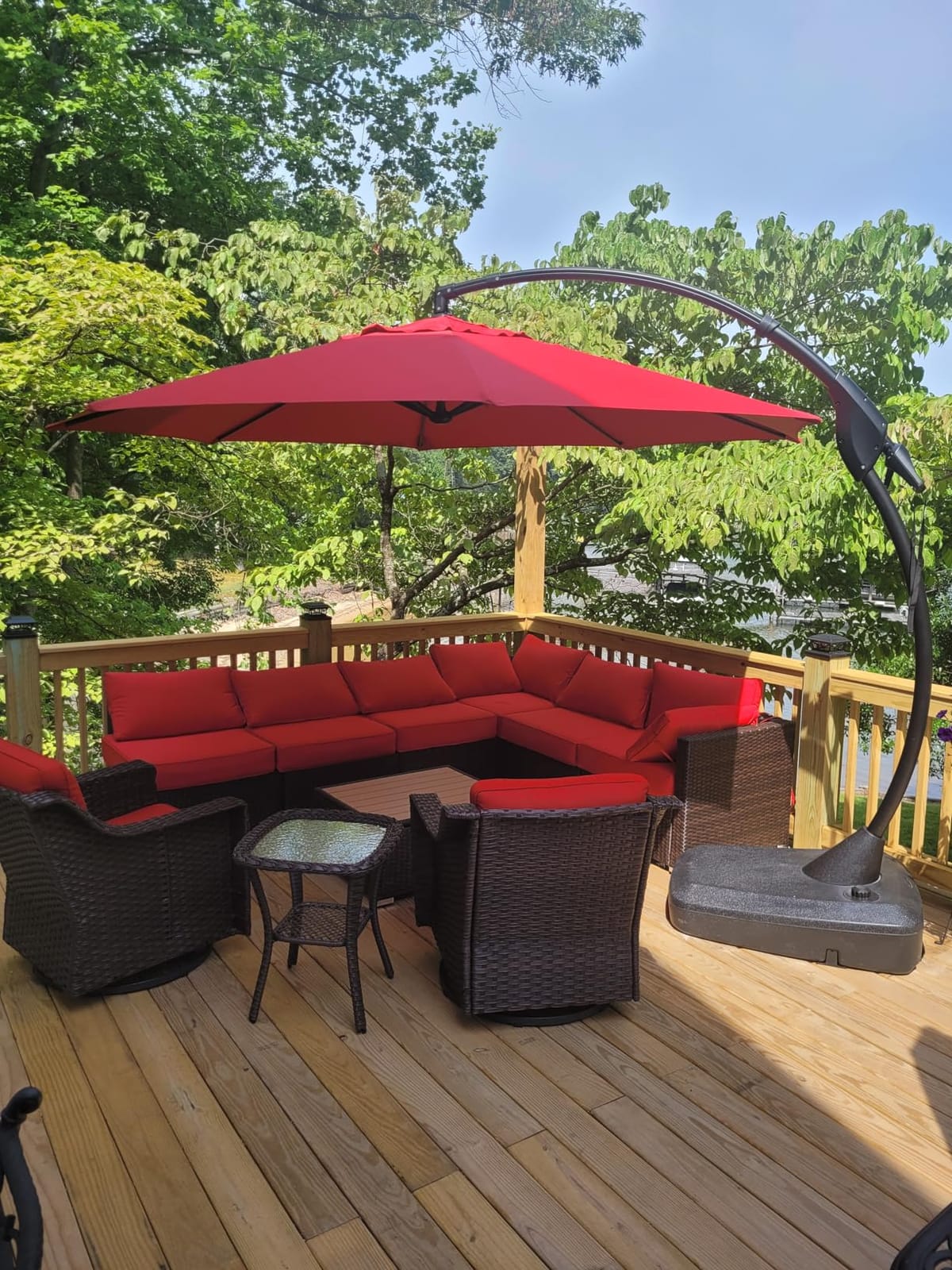 Grand patio 11FT Cantilever Round Umbrella with Base, Champagne | 11FT Large Outdoor Hanging Offset Umbrella, Aluminum Pole, Tilt Adjustment, Ideal for Patio, Garden, Backyard & Pool customer photo 2