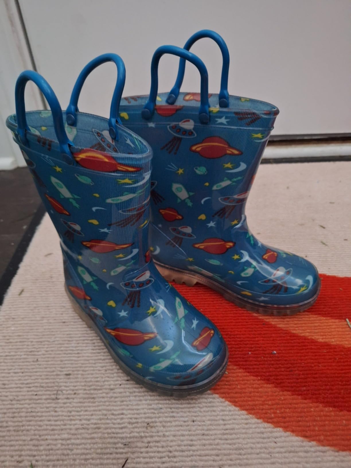 EUXTERPA Toddler Kids Light-Up Rain Boots | Waterproof, Glitter, Cartoon Pattern, Easy-On Handles, LED Flashing Non-Slip Sole, Puddle Play, Outdoor, Children Girls Boys customer photo 2
