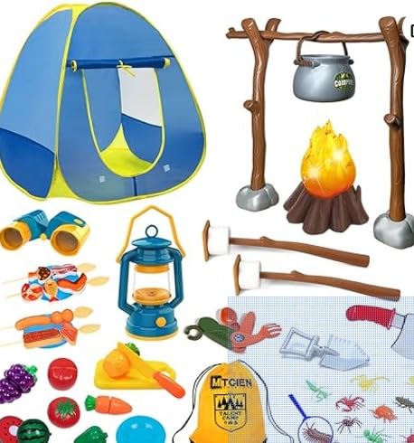 Kids Play Tent with Campfire, Toddlers Camping Set, Oil Lantern with Sound, Cut Up Fruits, Marshmallow, Skewers, Pretend Camping Toys for 3 4 5 6+ Year Old Boys and Girls customer photo 1
