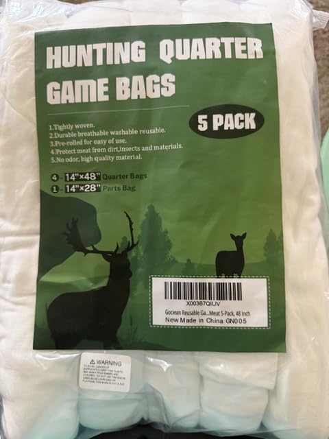 Game Bags Elk Hunting Meat Bags, 48inch/60inch 5-Pack Rolled Heavy Duty Quarter Bags, Reusable & Breathable Meat Game Bags with Reflective Strip for Elk, Caribou, Deer, Moose, Antelope, Duck customer photo 1