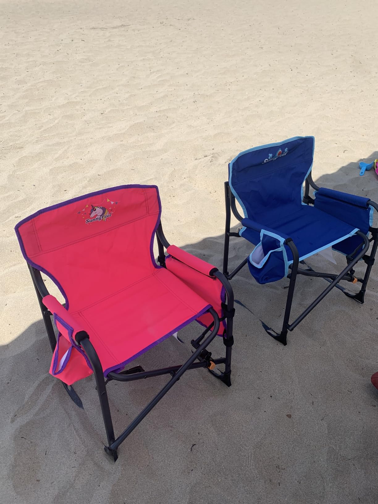 SUNNYFEEL Kids Double Camping Chair for Ages 4-8 Boys and Girls, Blue | Folding Kids 2 Seat Chair with Dual-lock safety 125 lbs, Mesh Storage Pocket, Backpack Carry Bag, Cup Holder for Camp, Picnic customer photo 2