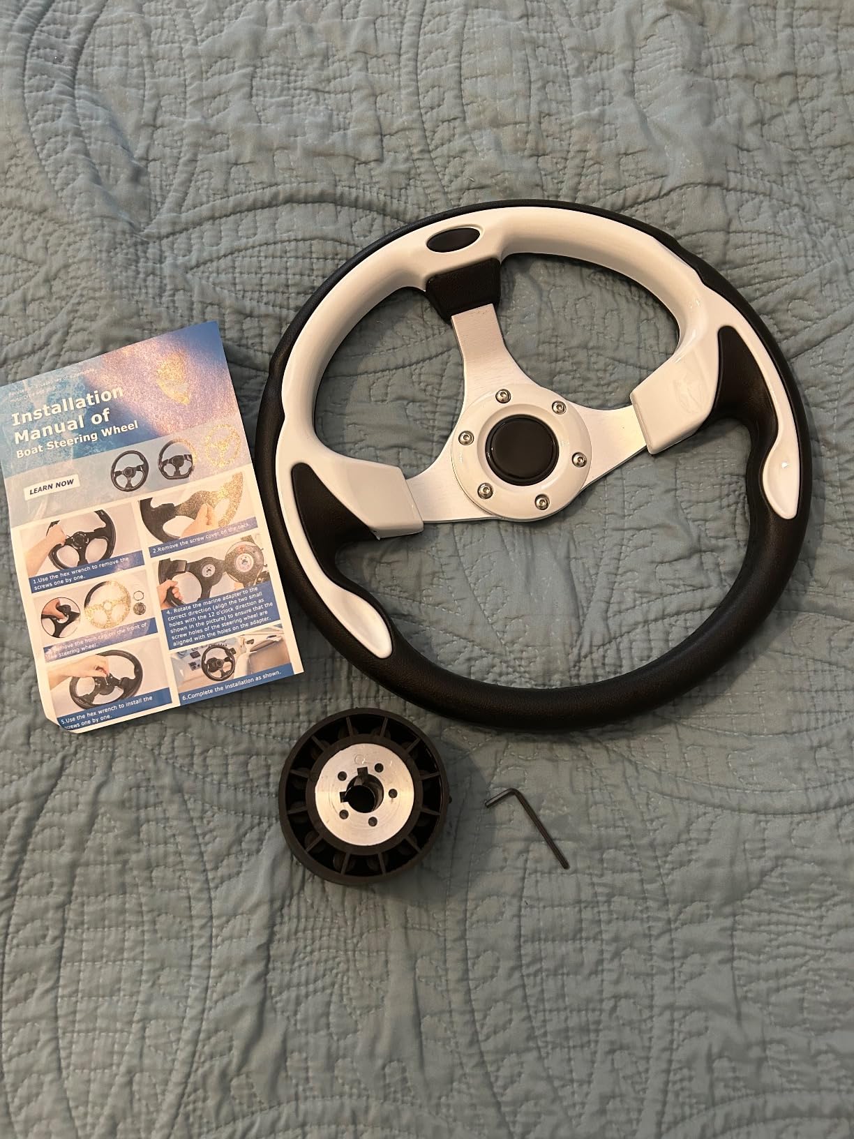 12.5inch, 3/4 Inch Axle Marine Steering Wheel Adapter, Anti-Slip Carbon Fiber Steering Wheel for Boats, Yachts, Pontoon Boats Black customer photo 1
