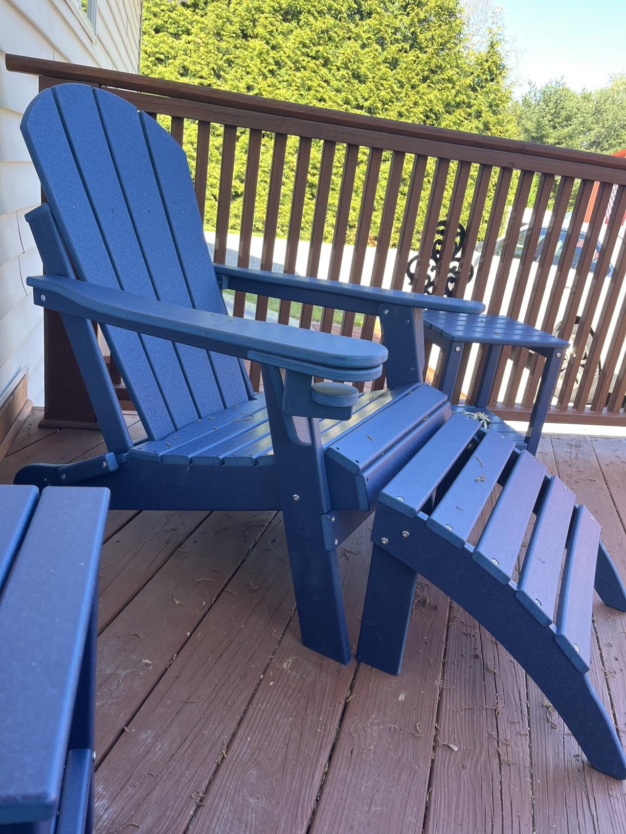 GREENVINES Folding-Adirondack-Chairs Set of 2, HDPE All Weather, Blue | Hidden Cup Holder | 5