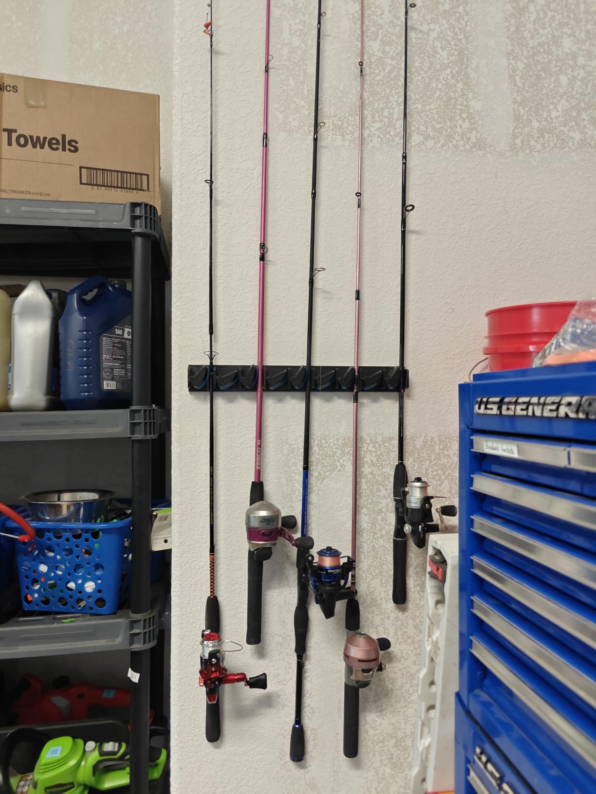 PLUSINNO V6 Vertical Fishing Rod Holder, Pole Holders for Heavy Combos | Wall-Mount Fishing Rod Rack for 6 Rods or Combos, Fishing Pole Holders for Garage,Fishing Gear and fishing Gifts for Men customer photo 1