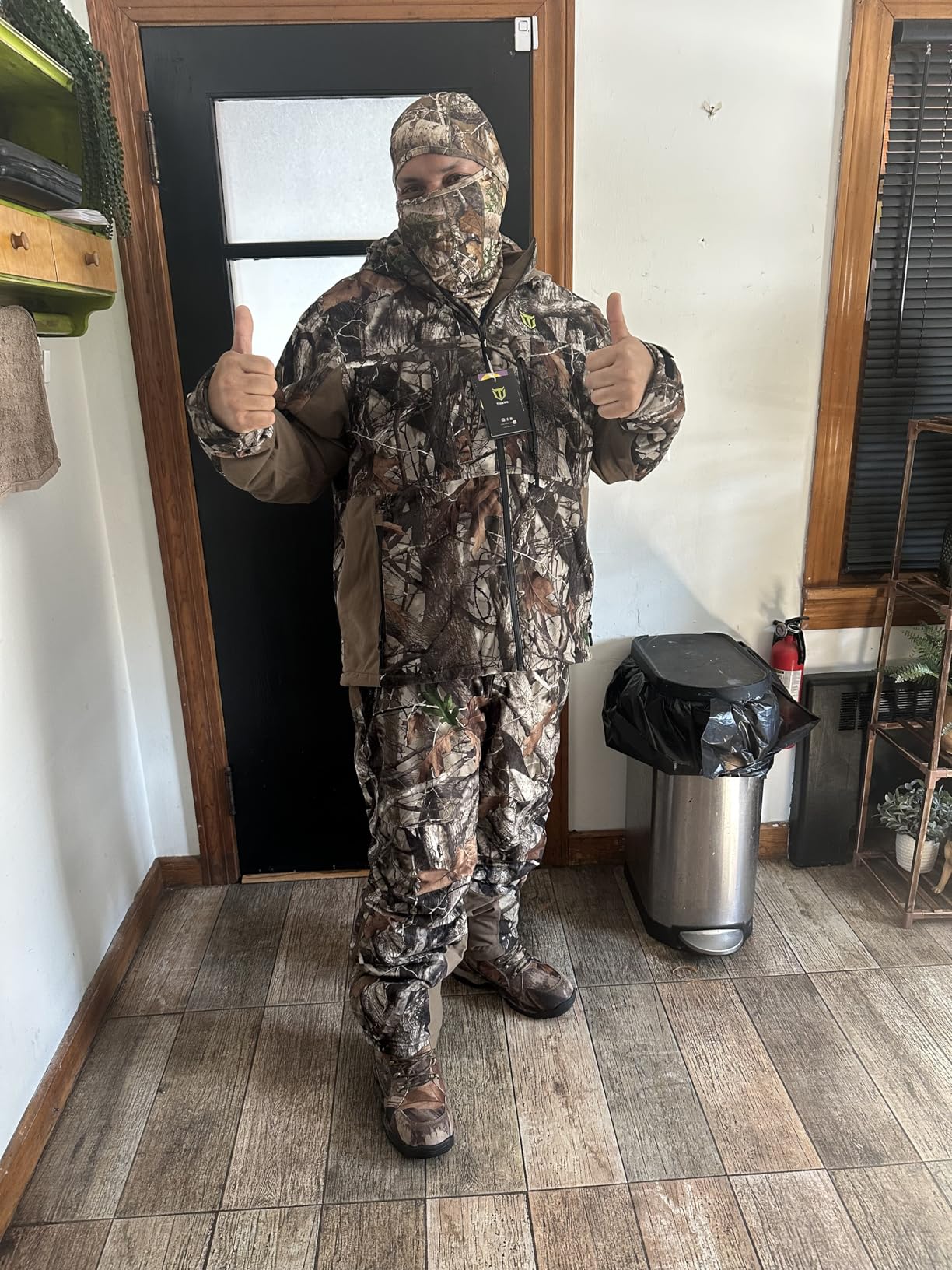 Hunting Clothes for Men with Face Mask, Silent Hunting Suit | Waterproof Jacket and Adjustable Bibs, Safety Strap Compatible, 170g Quiet Velvet & Magnetic Buckle, Next Camo G2, Size S-3XL customer photo 1