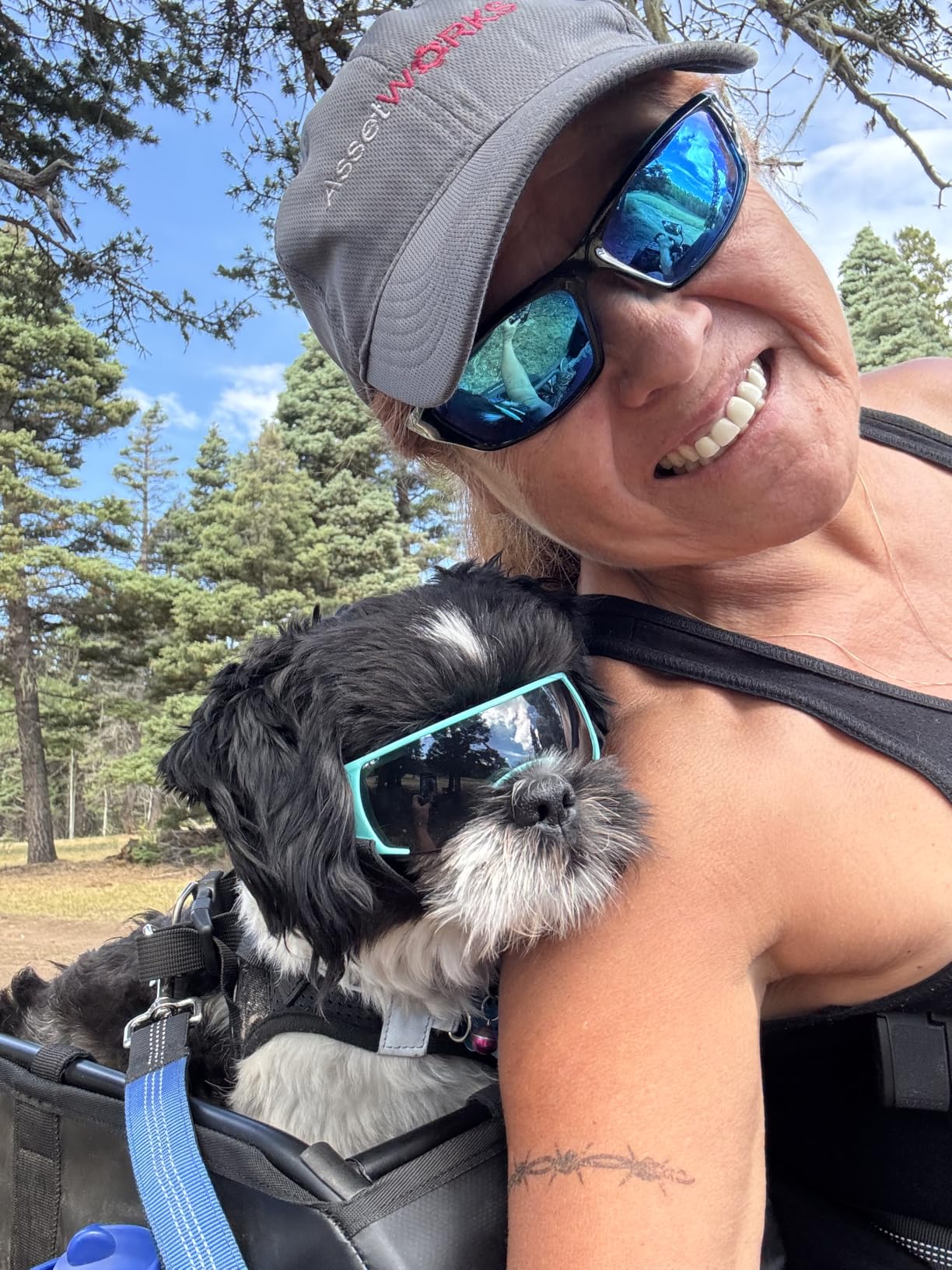 LESYPET Futuristic Dog Goggles for Small Breed, Tech-Style Pet Eye Glasses, Anti-Fog UV Protection Windproof Dog Sunglasses with Adjustable Strap for Outdoor Riding Travel, Blue customer photo 1