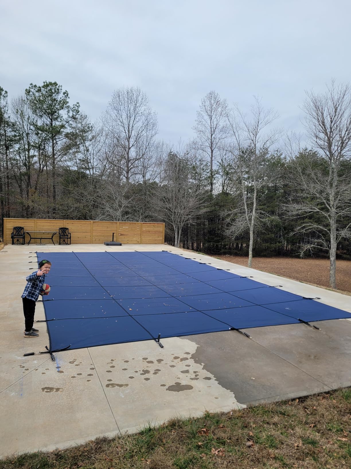 iCOVER Inground Pool Safety Cover, 16x32ft Rectangle Winter Safety Pool Cover for Inground Swimming Pools, Winter Pool Cover, Pool Covers for Inground Pools, Triple Stitched for High Strength, Blue customer photo 1