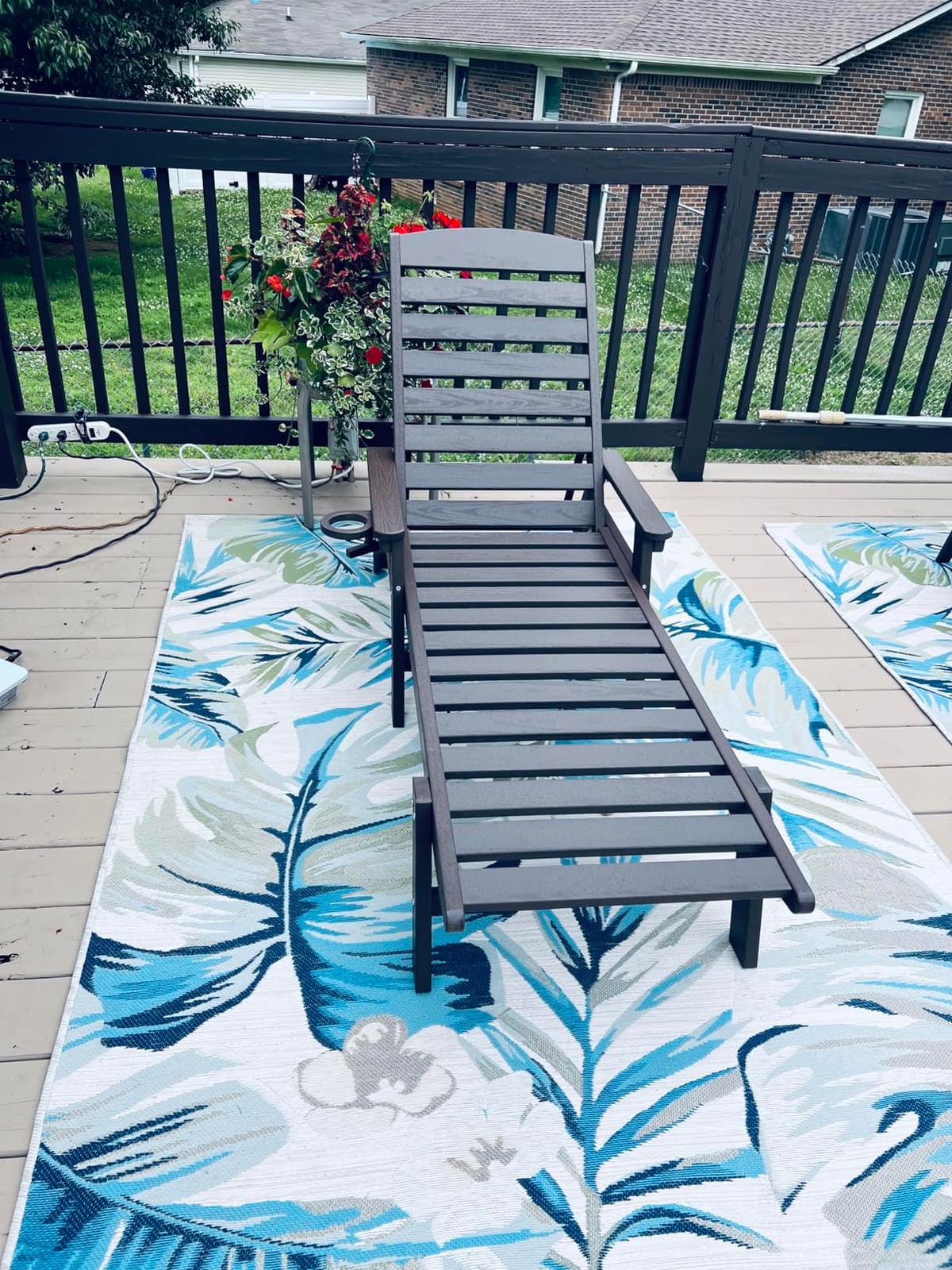 SERWALL Patio Chaise Lounge Chair Set of 2, 78'' Long 5-Positions Adjustable HDPE Outdoor Lounger for Pool, Poly Lounge Chair with Rolling Wheels & Cup Holder for Poolside, Deck, Blue customer photo 1