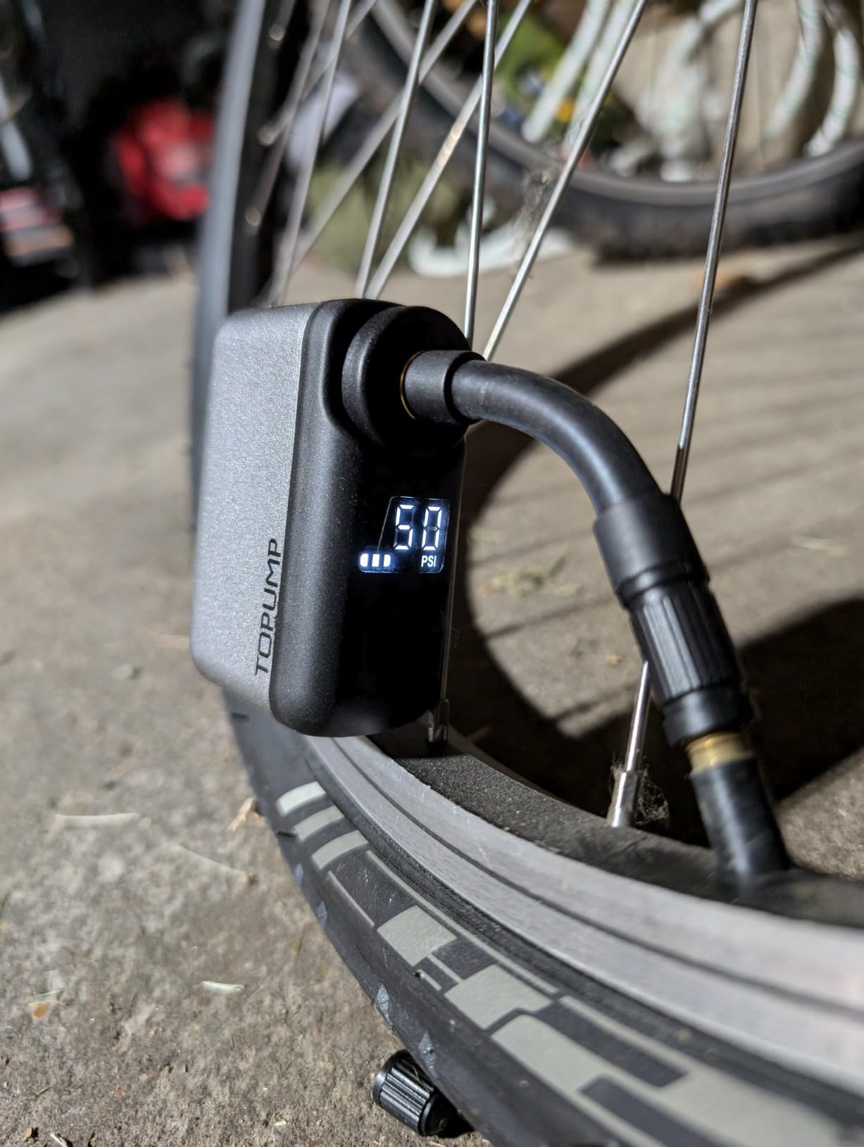 TOPUMP TB2PRO Mini Electric Bike Pump, 120PSI Portable Bicycle Tire Pump | Pressure Gauge, Fast Inflation, Auto Stop, Type-C Rechargeable, Presta & Schrader Valves, Compact, for Bicycles, E-Bikes customer photo 2