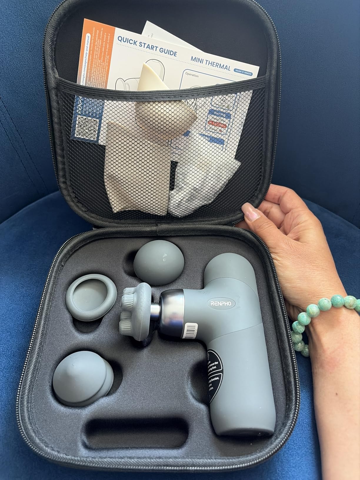 RENPHO Mini Thermal Massage Gun with Heat, Color Silicone Casing, 4 Speeds | Portable, Ultra-Quiet Mini Massage Gun, 4 Heads, Neck, Back Muscle Comfort, Carry Case, Home, Office, Travel Use, Gift Idea customer photo 1
