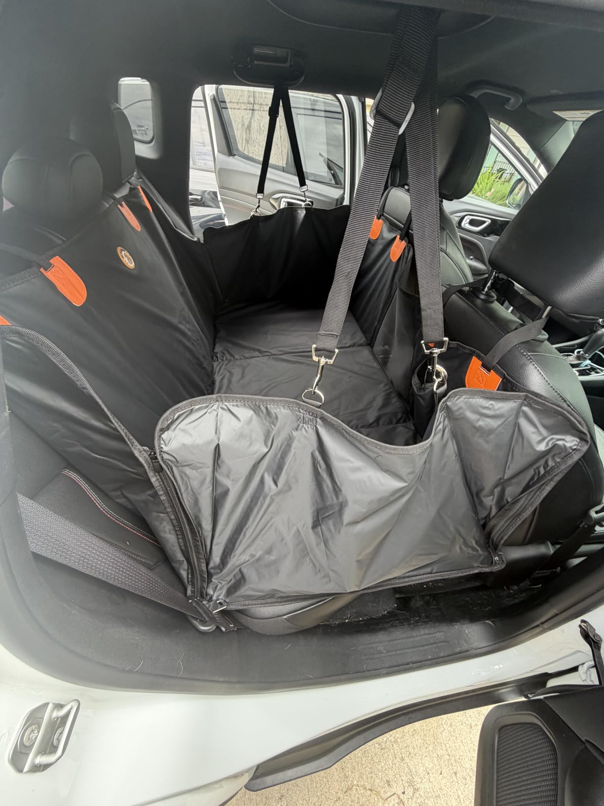 Hard Bottom Dog Car Seat Cover for Back Seat, PU Leather Dog Seat Extender | 100% Waterproof, Anti Scratch, Safer, Easy to Use and Clean, Holds 400lbs, Dog Hammock for Cars, SUVs, Trucks customer photo 1