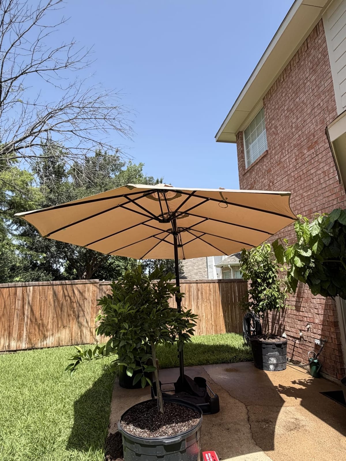 15ft Patio Umbrella with Base, Large Double-Sided Rectangular Umbrella, Beige | Outdoor Giant Triple Head Umbrella with Crank Handle, Market Umbrella for Poolside Garden Deck Backyard Beach Pools customer photo 2