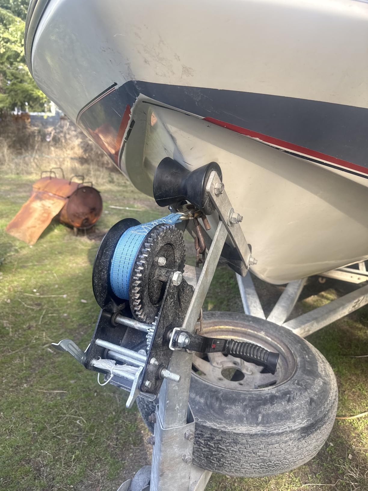 Kolvoii 3500 lb Boat Trailer Winch, 33 ft Strap, 2-Speed 4:1/8:1, Blue | Polyester Strap; Two-Way Ratchet; 8 mm High-Carbon Steel Gears; Galvanized Finish; Boat Trailer and Marine Loading customer photo 2
