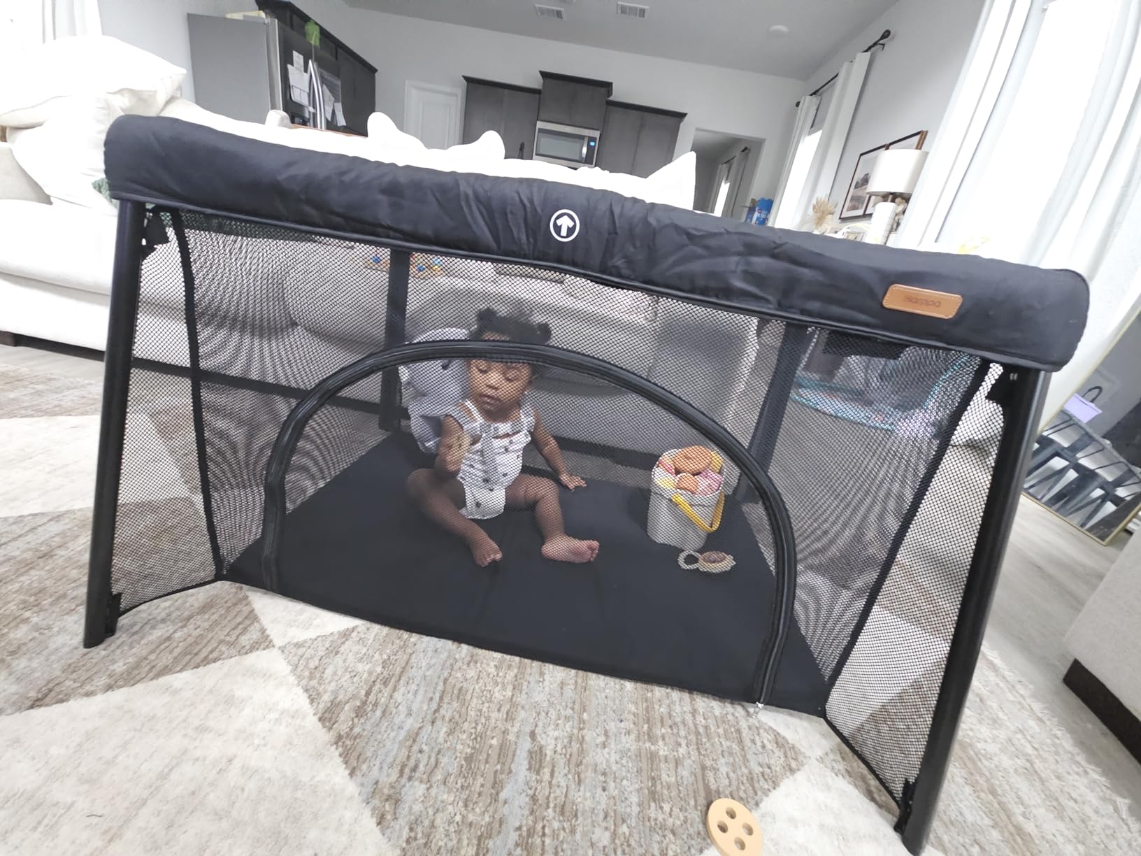 HARPPA Rossi Travel Crib, Portable Baby Playard with Mattress for Toddlers | 3-in-1 Playpen, Reinforced Corner Fabric Sleeves, Lightweight Backpack, Breathable Mesh Sides, Zipper Door, Home or Trips Use customer photo 2