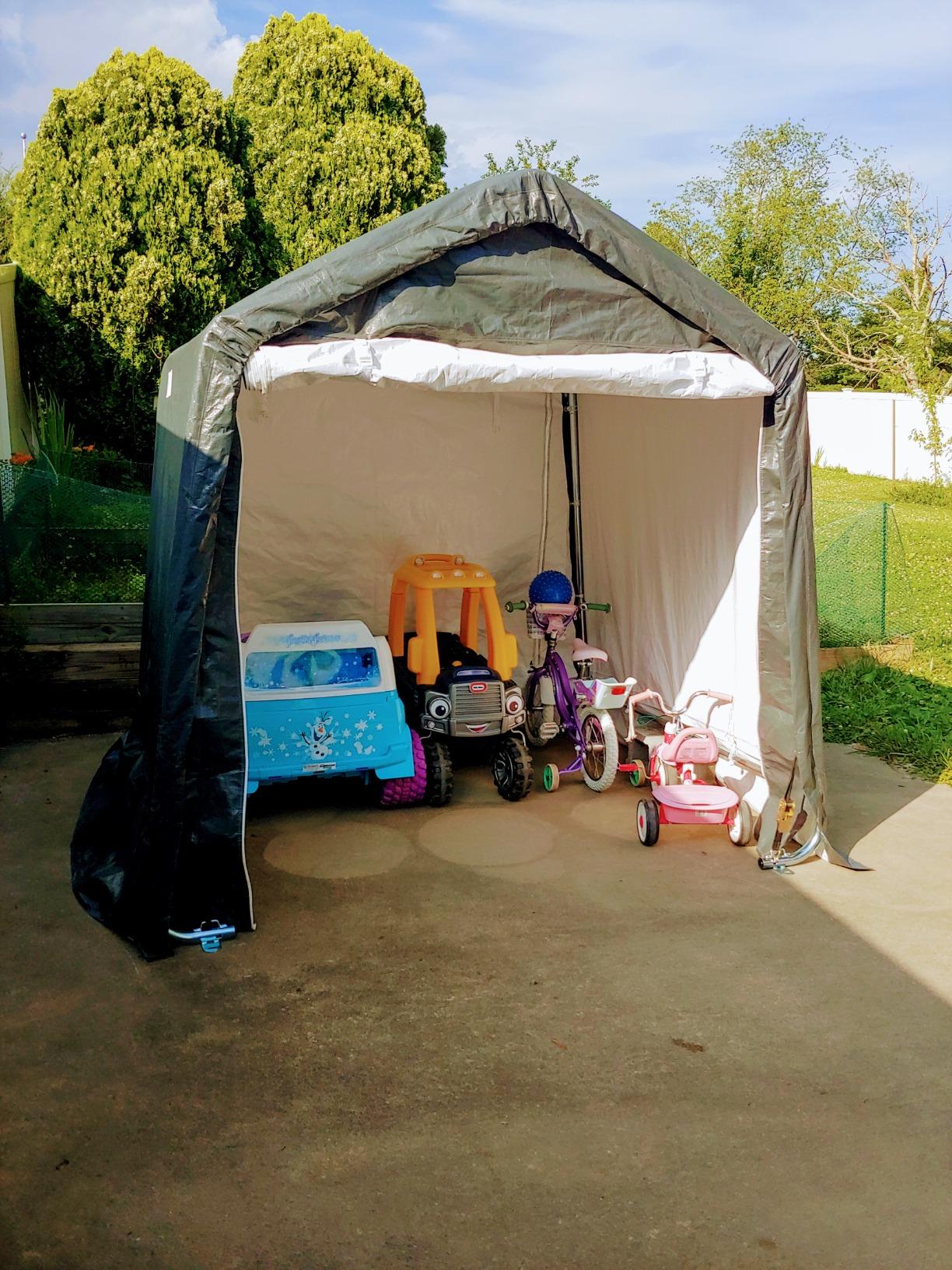 Quictent Heavy Duty 8x14FT Carport Shelter with Roll-Up Mesh Windows & Reinforced Frame, Portable Garage Canopy for Motorcycle Storage, Outdoor Equipment, Patio Furniture Cover - Dark Gray customer photo 1