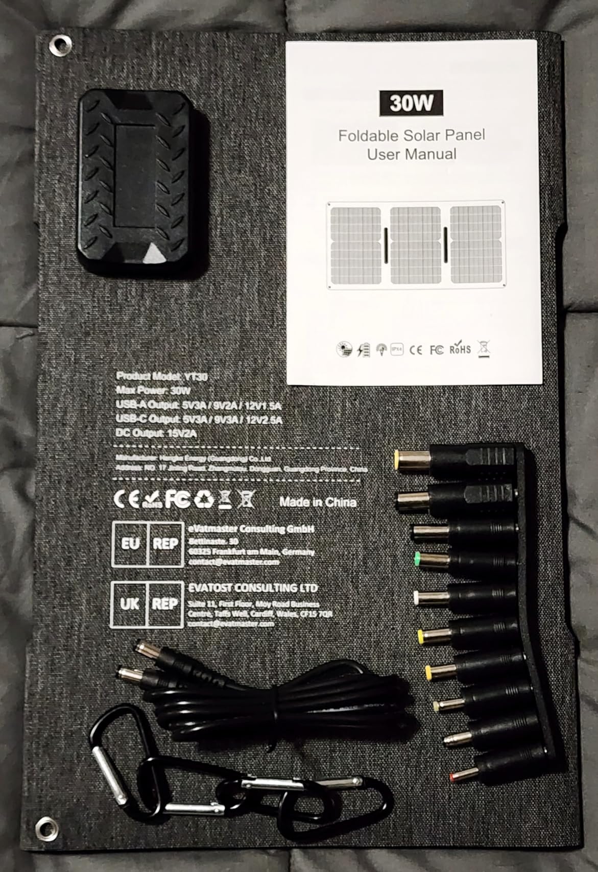ENOFLO 30W Solar Panel Charger YT30 Foldable Solar Panel IP65 Waterproof Solar Charger with QC3.0 USB & DC Output(10 Connectors) 24% High Efficiency for Outdoor Camping customer photo 1