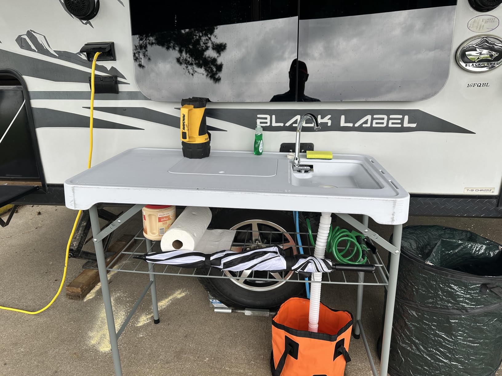Allpop Fish Cleaning Table with 2 Sinks, 42.5'' Portable Folding Camping Fish Station with Extended Stand, Grid Rack, Faucet, Drainage Hose, Sprayer, Storage Box, Drawer & Grooves for Picnic, White customer photo 1