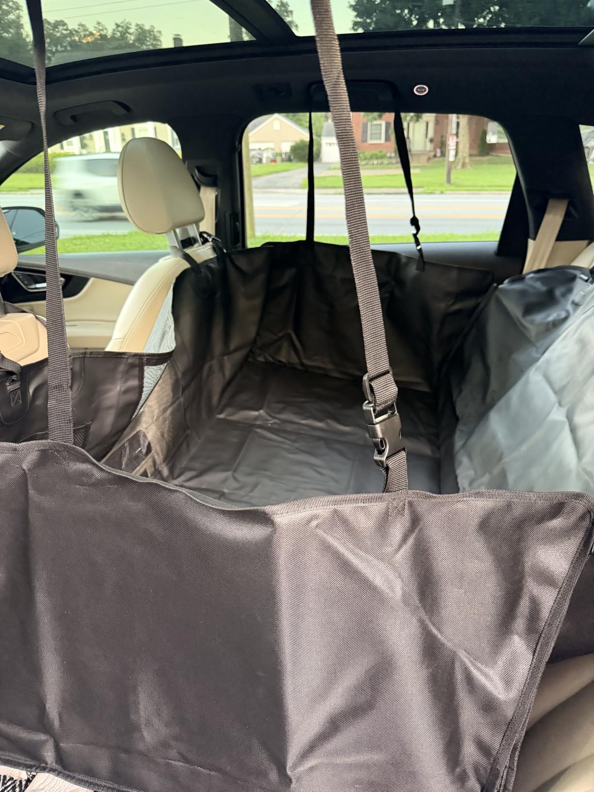 URPOWER Hard Bottom Dog Car Seat Cover for Back Seat, Waterproof Hammock | 400 lbs Support, 45% More Space, PU Leather, Waterproof, Scratch Resistant, Non-Slip, Mesh Window, Dog Seat Belt Included customer photo 1
