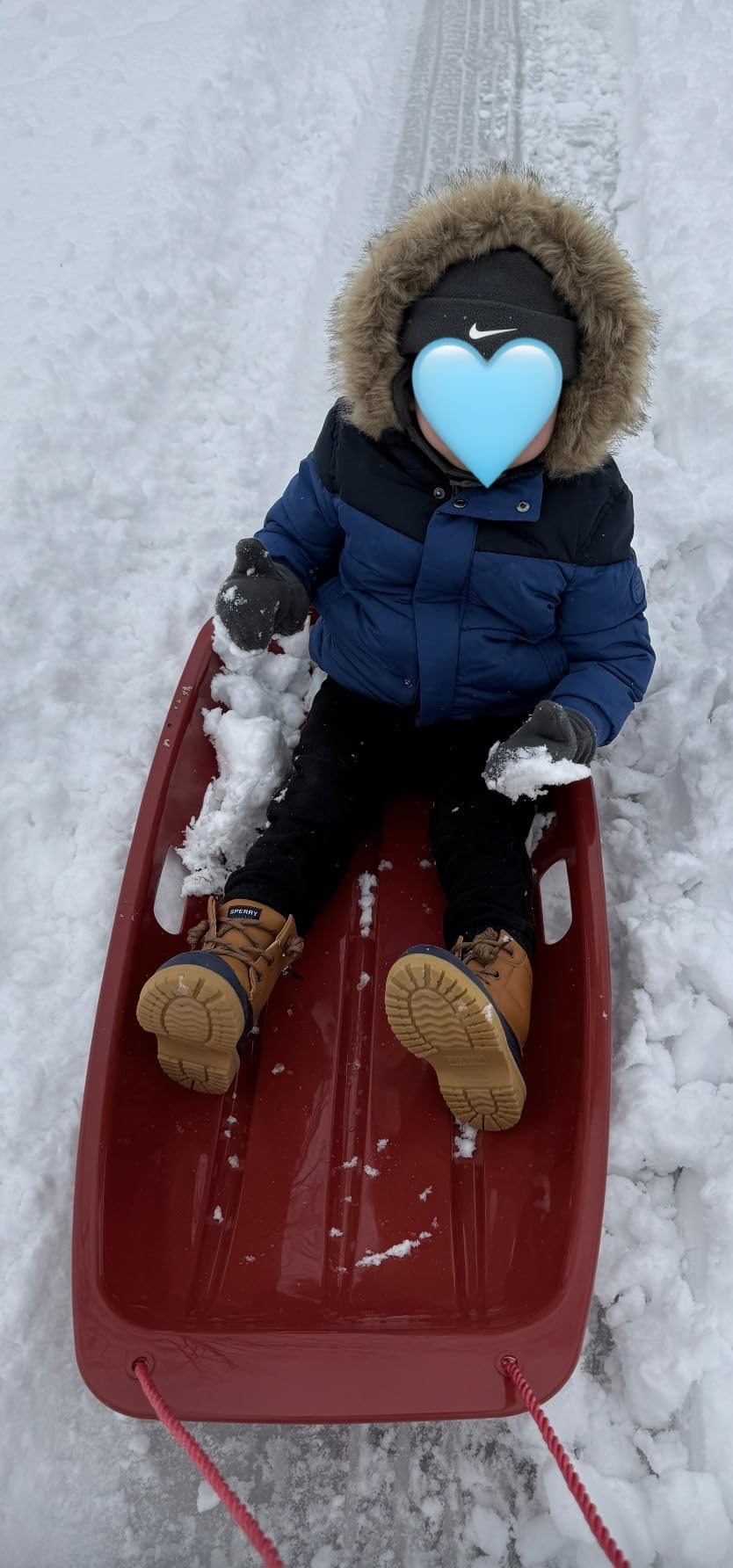 Retrospec Retrorider Plastic Snow Sled - Toboggan Style with Pull Rope, Cold-Resistant Coating, and Hard Bottom for Smooth Downhill Rides - Available for Kids and Adults customer photo 1